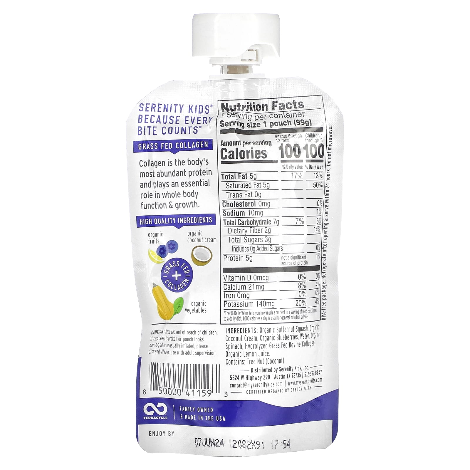 Serenity Kids, Dairy-Free Smoothie + Protein, All Ages 6+ Months, Berry Butternut, 3.5 oz (99 g) - Image 2