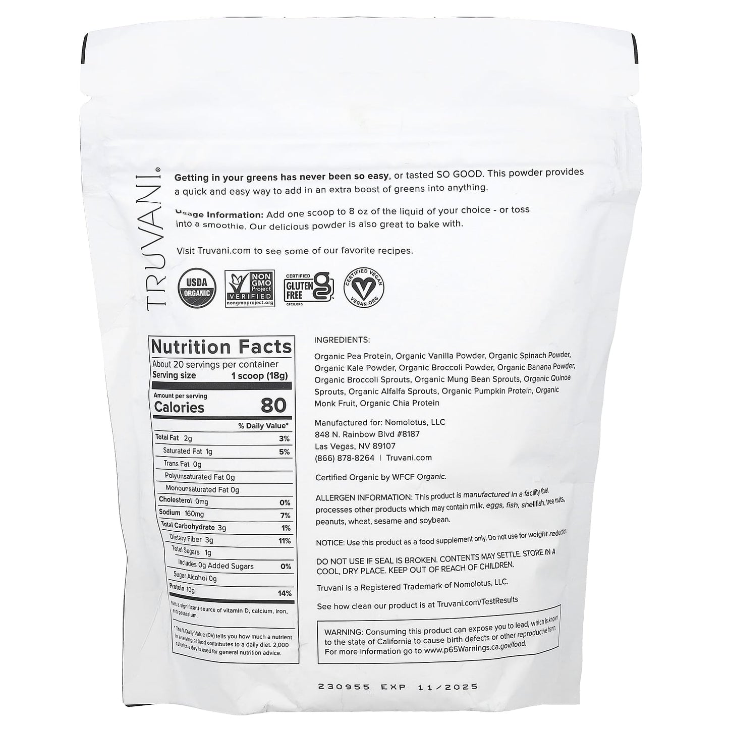 Truvani, Protein + Greens, 12.59 oz (357 g) - Image 2