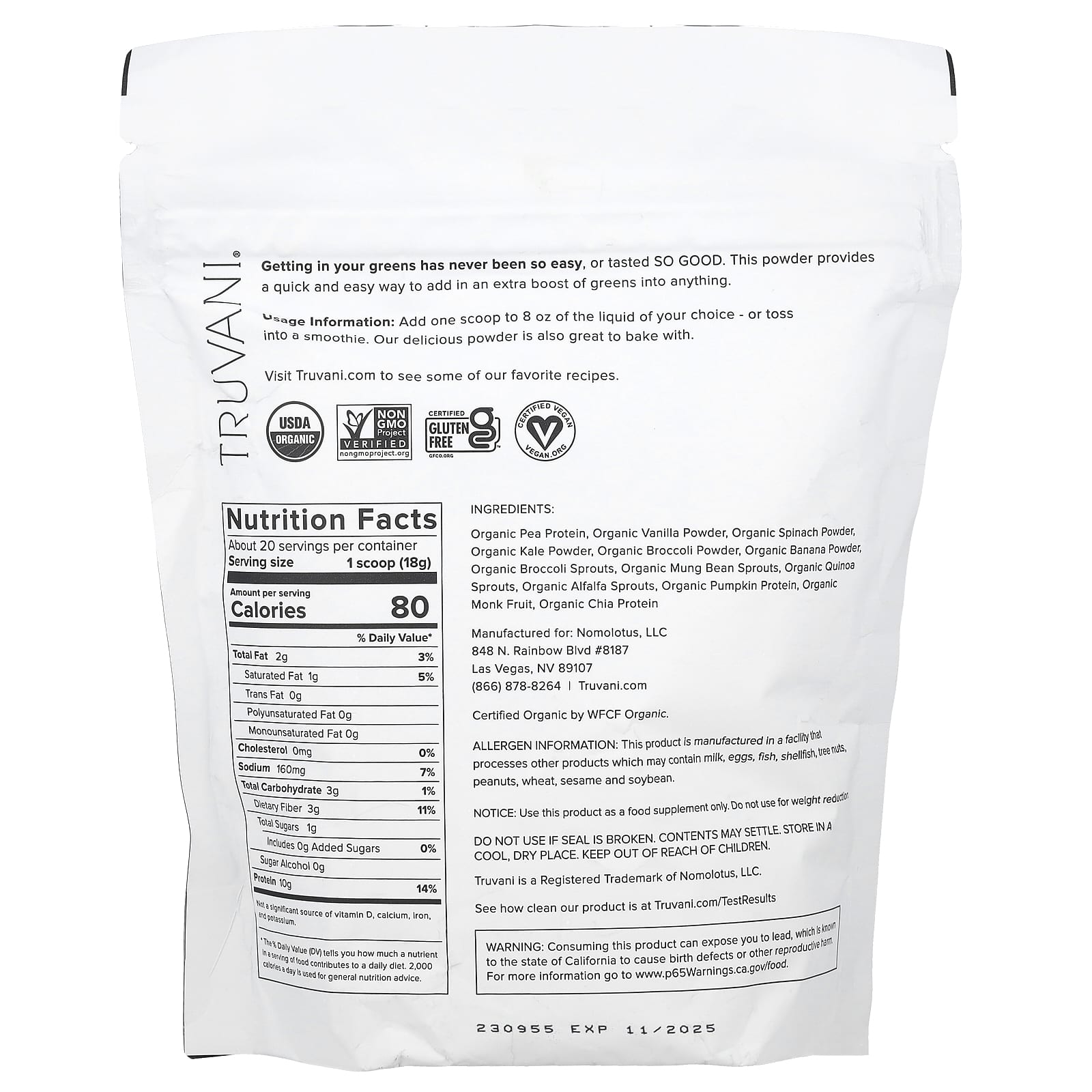 Truvani, Protein + Greens, 12.59 oz (357 g) - Image 2