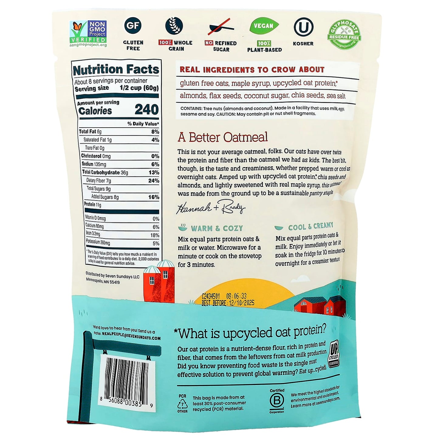 Seven Sundays, Protein Oats With Flax & Chia, Maple Almond, 16 oz (454 g) - Image 2