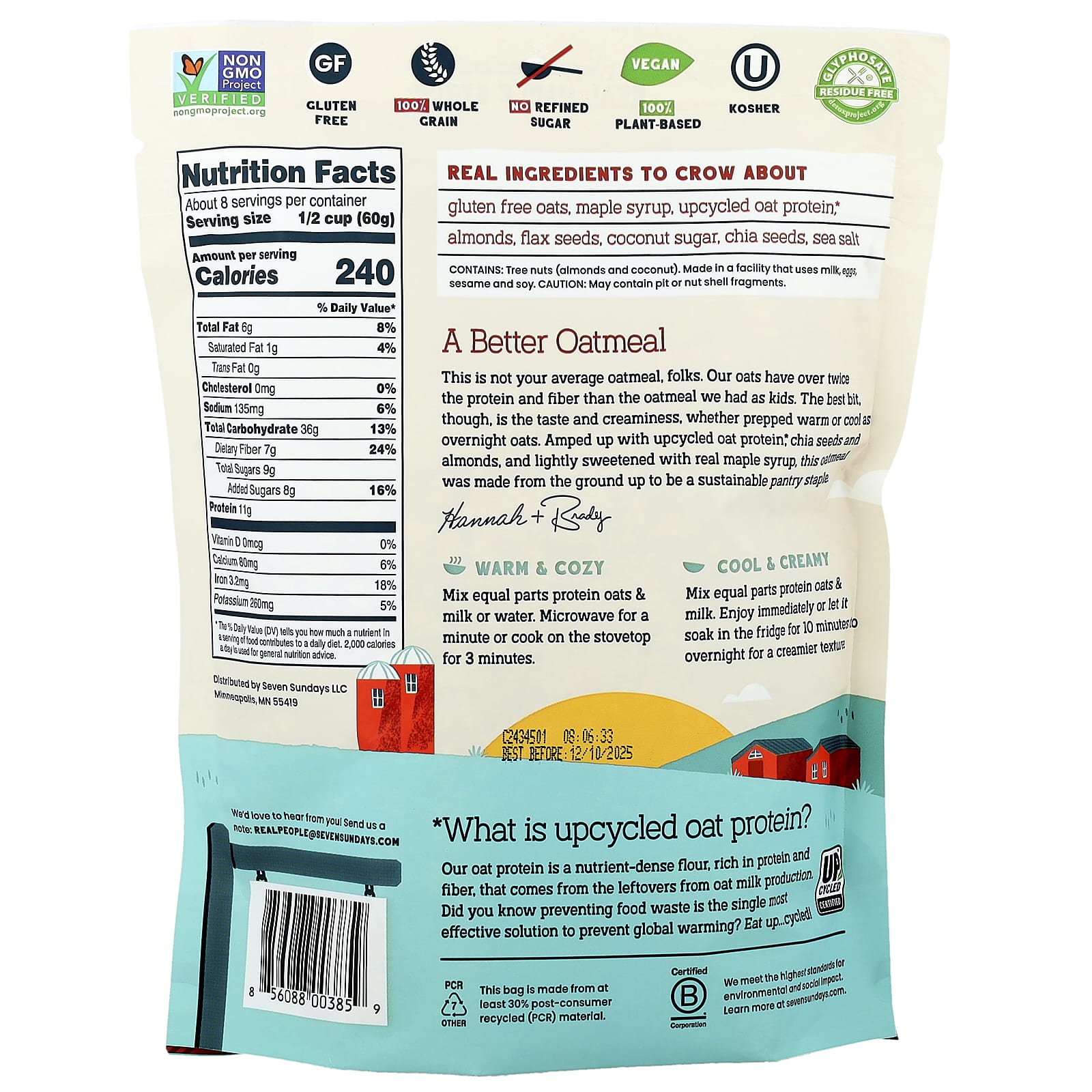 Seven Sundays, Protein Oats With Flax & Chia, Maple Almond, 16 oz (454 g) - Image 2