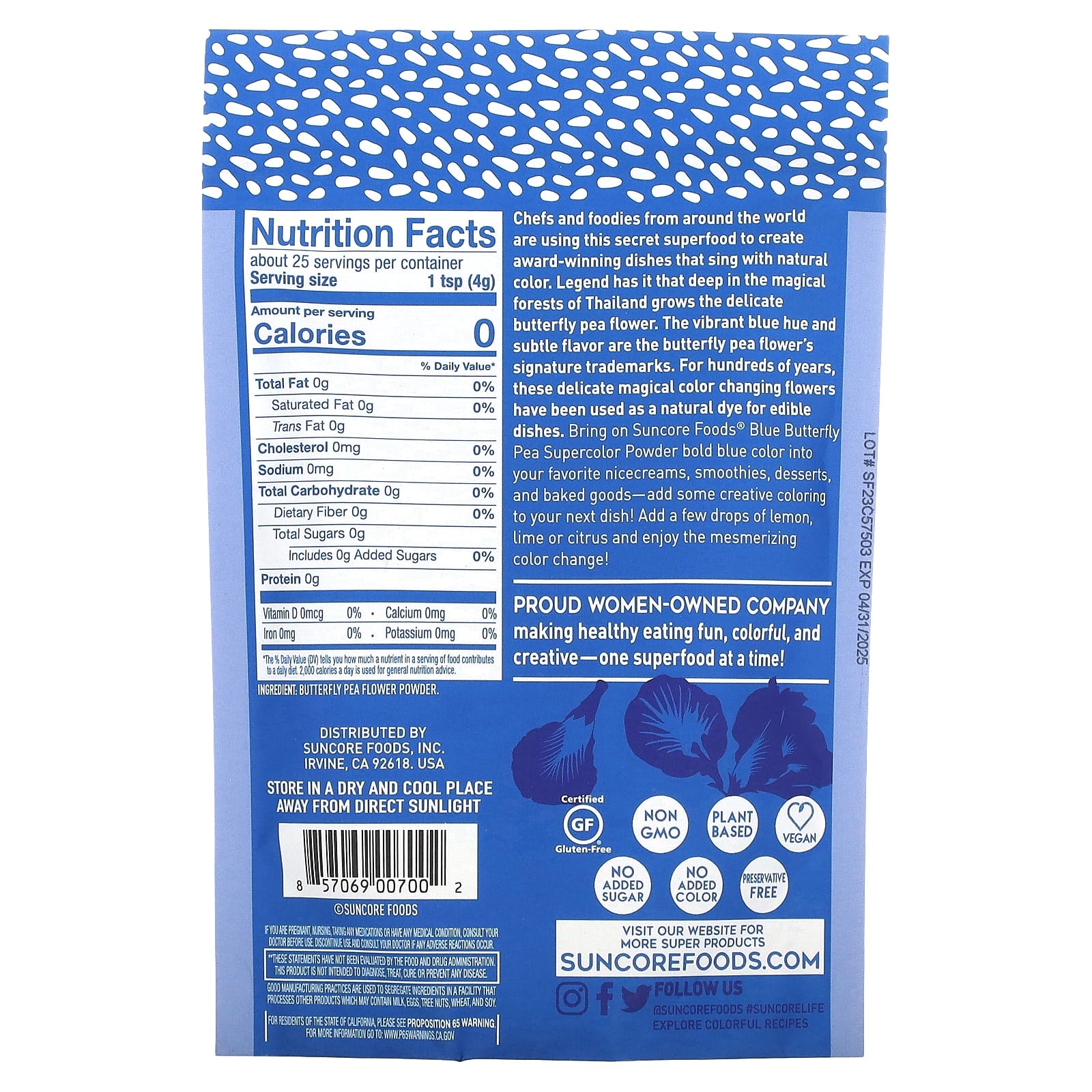 Suncore Foods, Blue Butterfly PEA, Supercolor Powder, 3.5 oz (99 g) - Image 2