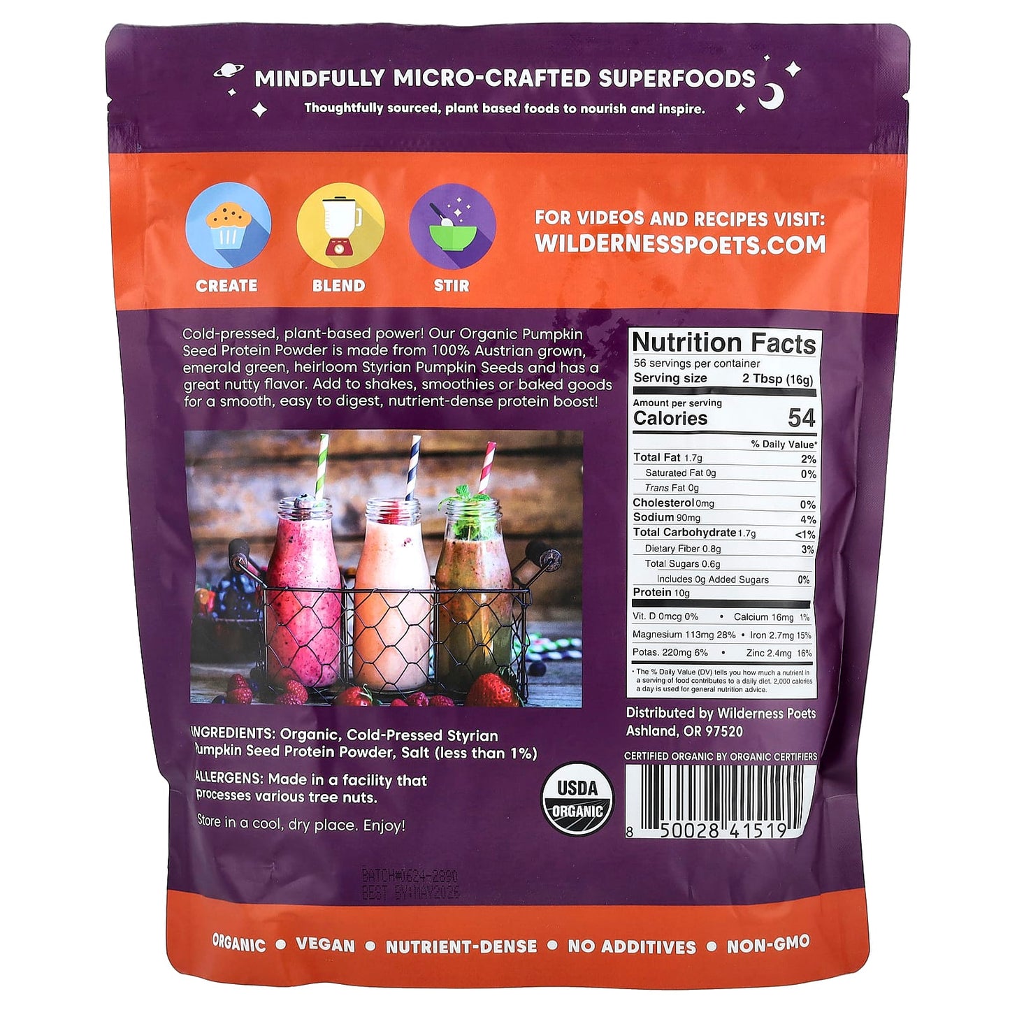Wilderness Poets, Organic Pumpkin Seed Protein Powder, 2 lbs (907 g) - Image 2