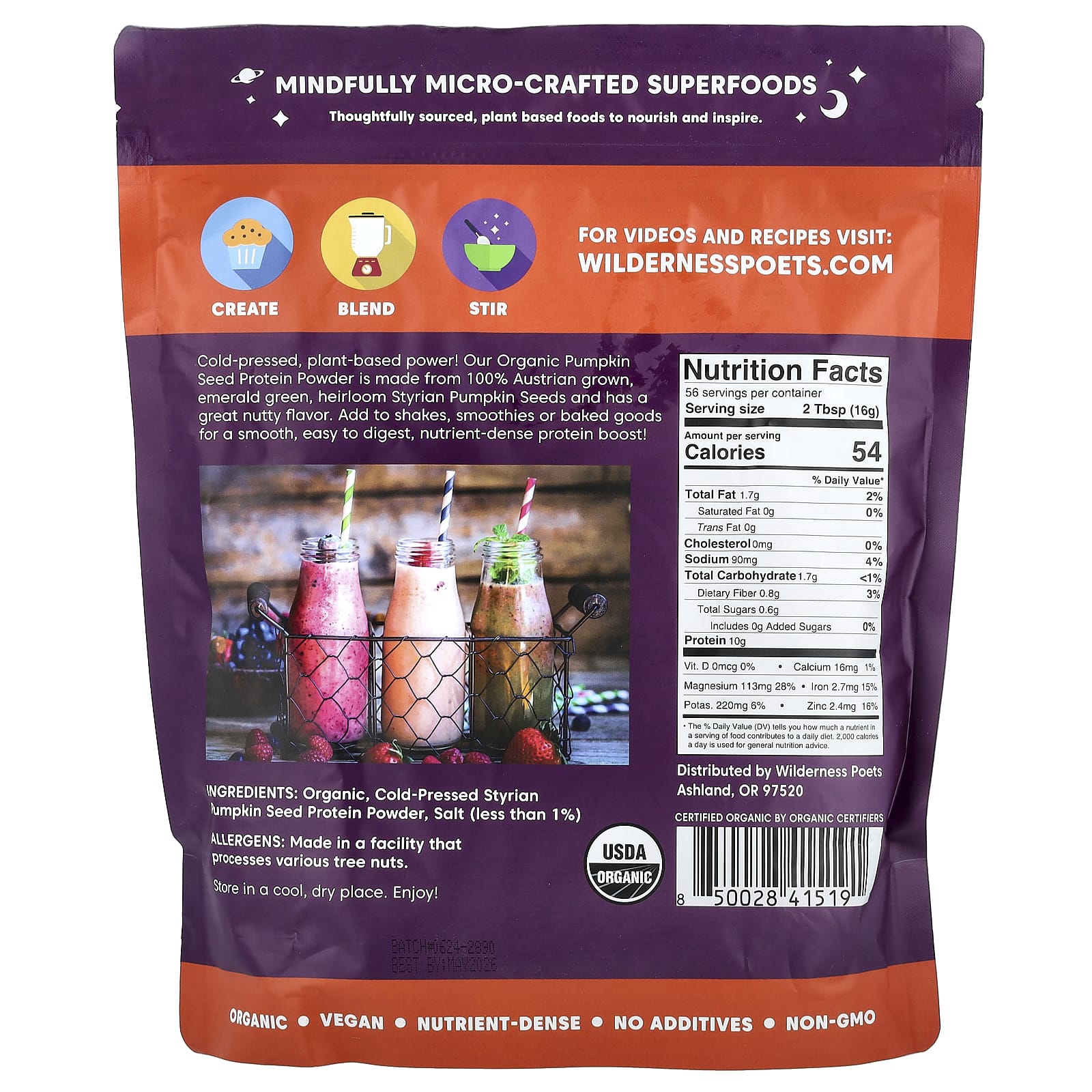 Wilderness Poets, Organic Pumpkin Seed Protein Powder, 2 lbs (907 g) - Image 2