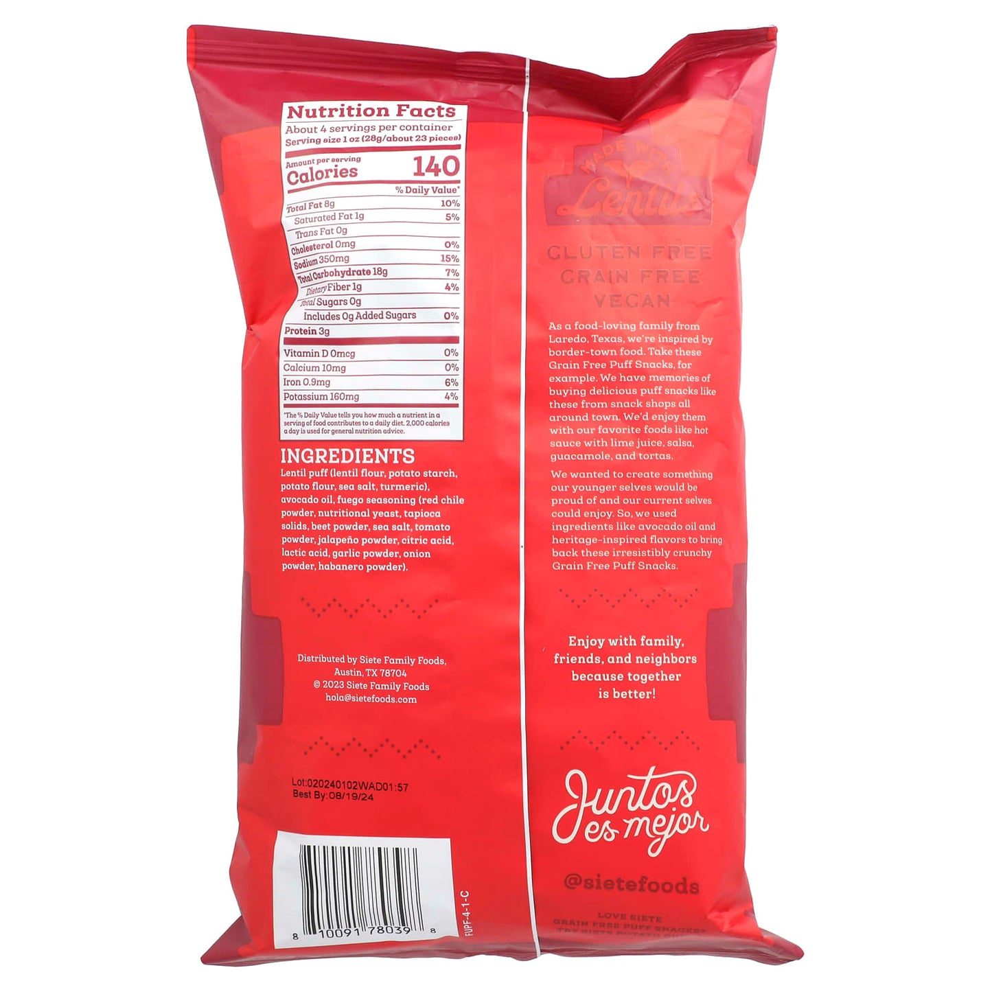 Siete, Grain Free Puff Snacks, Spicy Fuego, 4 oz (113 g) - Image 2