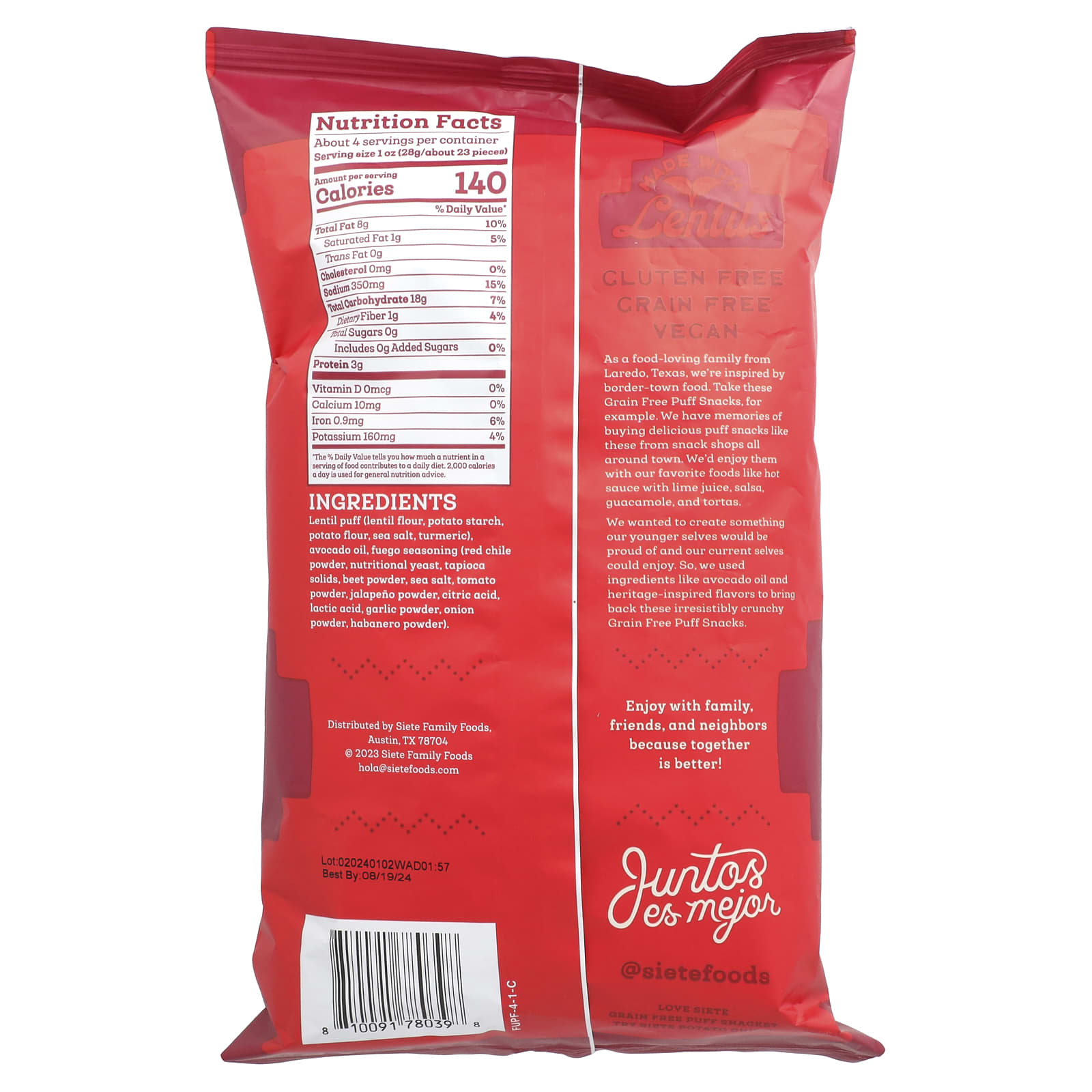 Siete, Grain Free Puff Snacks, Spicy Fuego, 4 oz (113 g) - Image 2