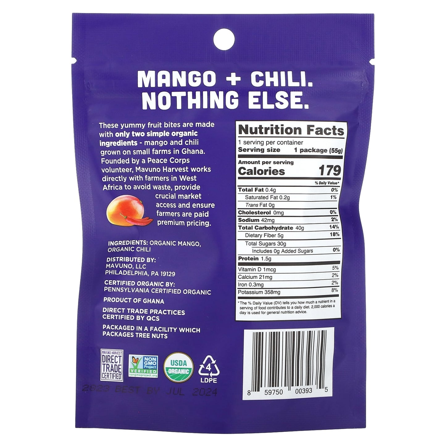 Mavuno Harvest, Organic Chewy Fruit Bites, Mango + Chili, 1.94 oz (55 g) - Image 2