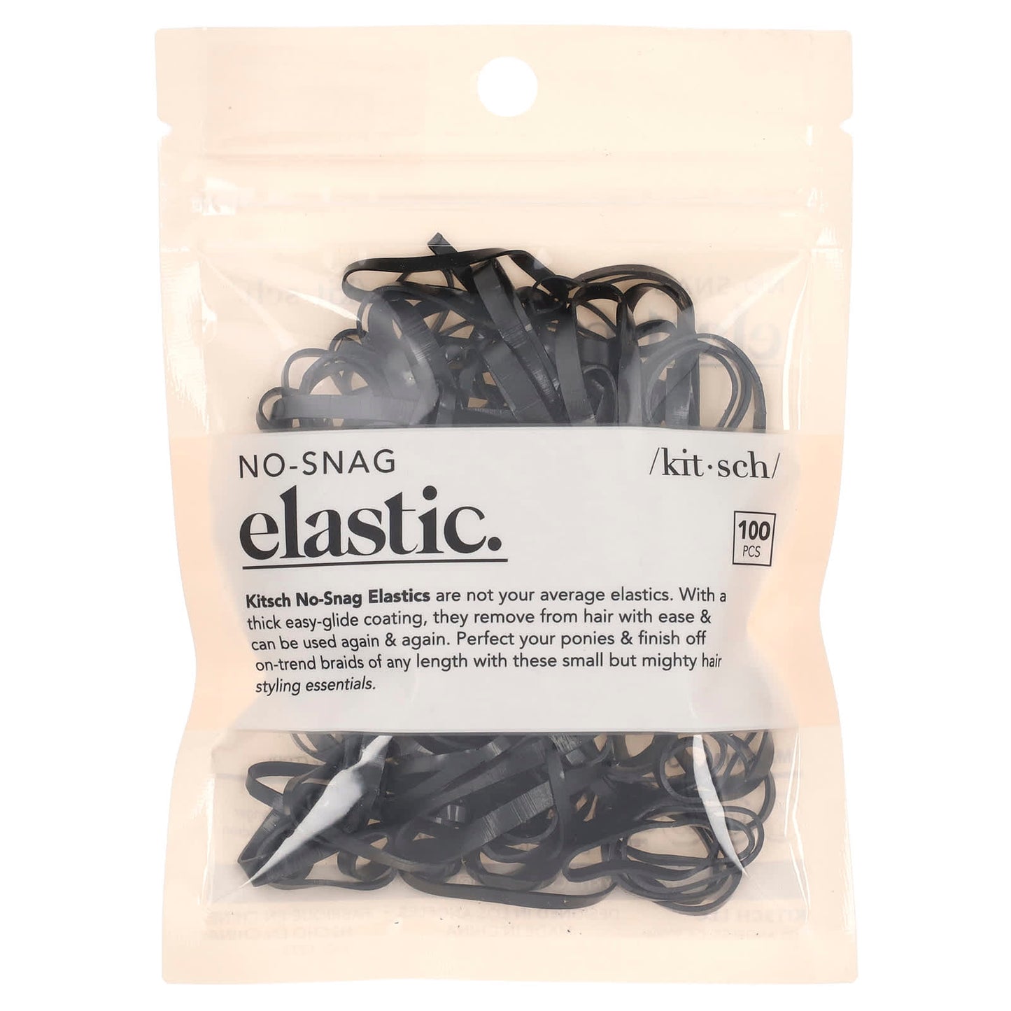 Kitsch, No-Snag Elastic, Black, 100 Pieces - Image 1