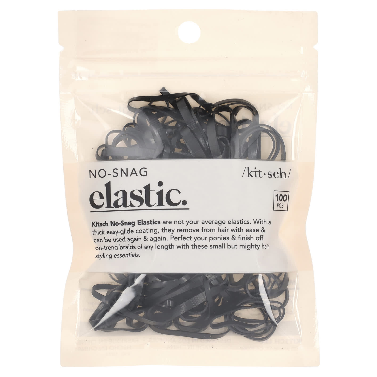 Kitsch, No-Snag Elastic, Black, 100 Pieces - Image 1