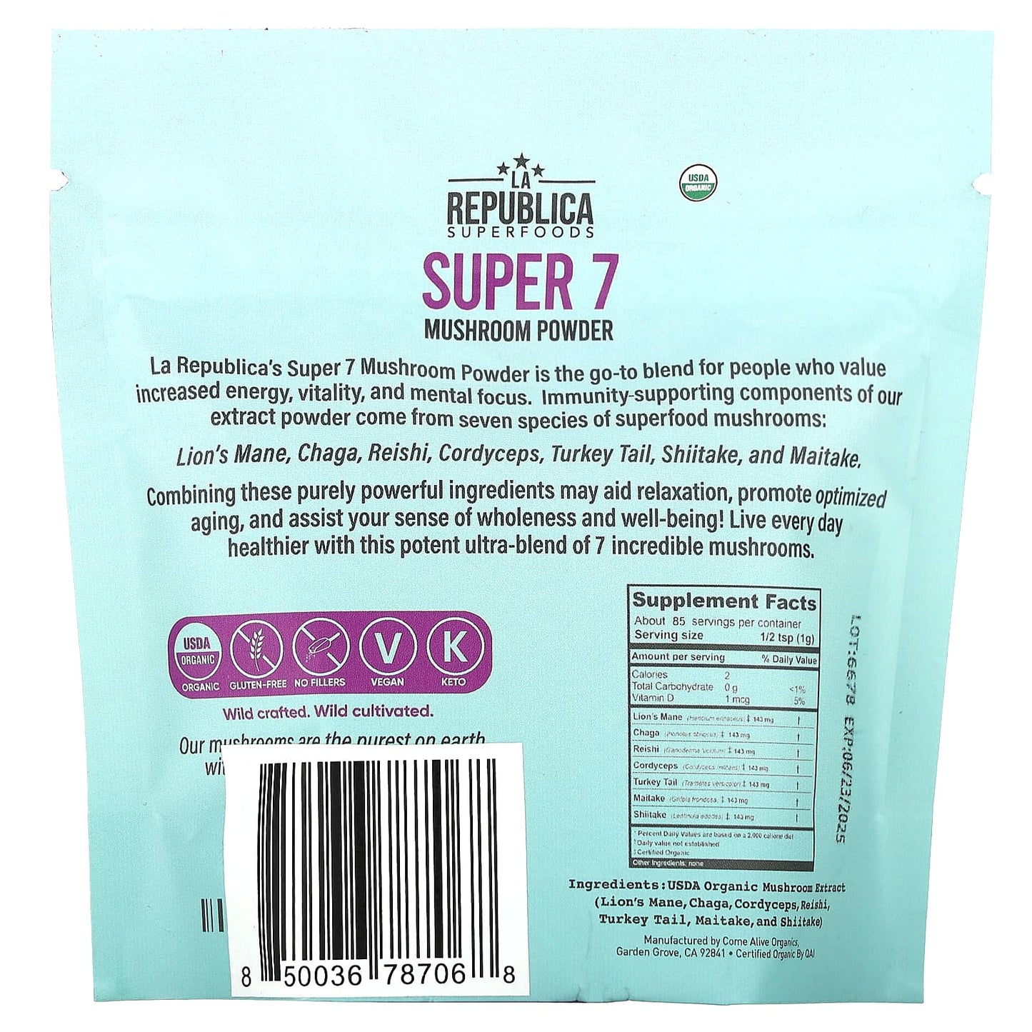 LA Republica, Super 7 Mushroom Powder, 3 oz (85 g) - Image 2