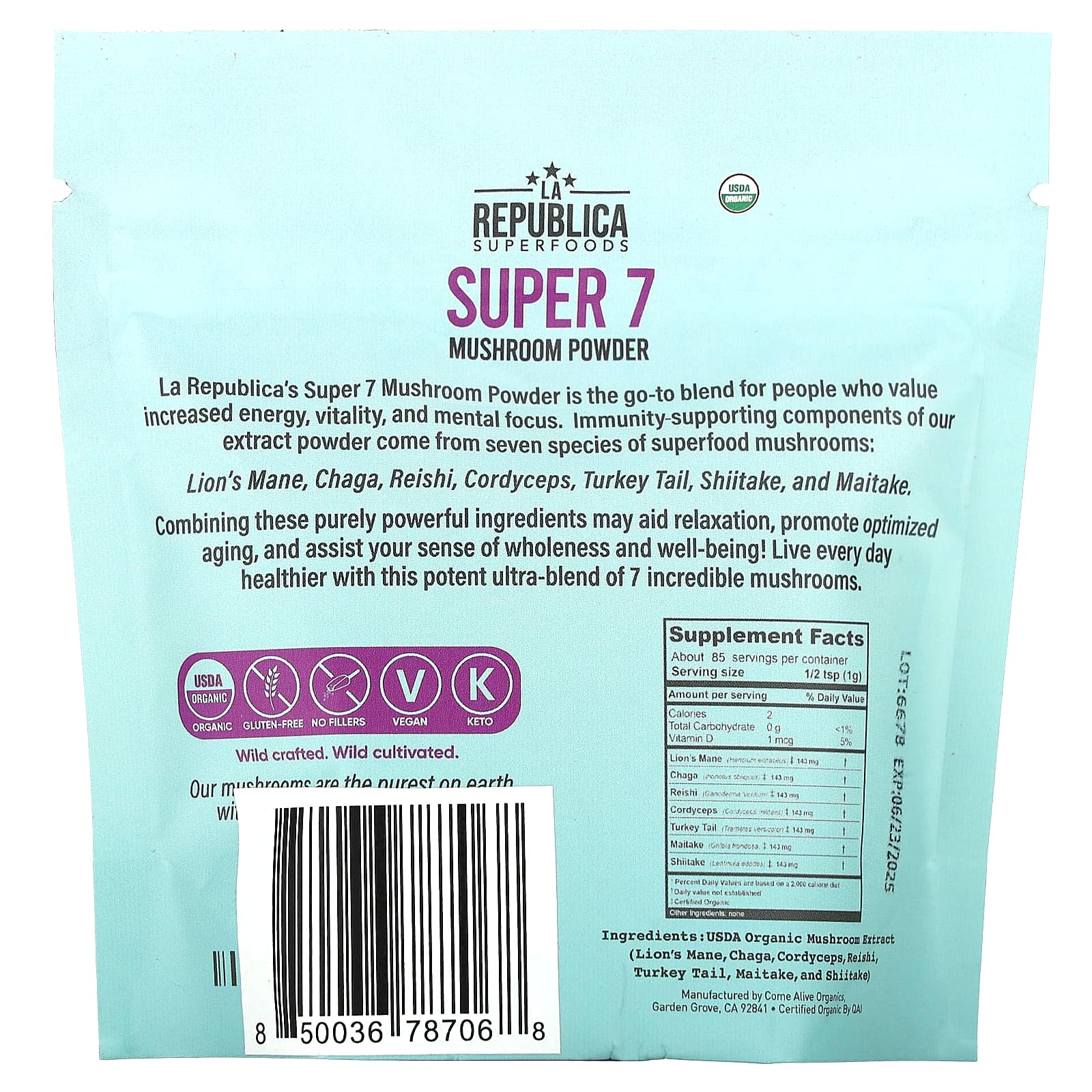 LA Republica, Super 7 Mushroom Powder, 3 oz (85 g) - Image 2
