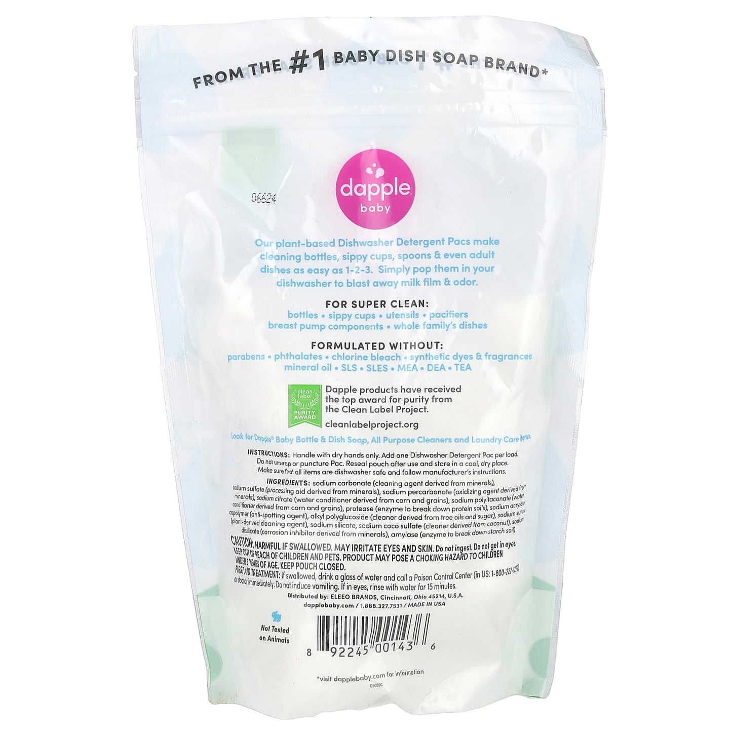 Fragrance-Free Baby & Family Dishwasher Detergent Pacs, 25 Count, 15.9 oz - Image 2