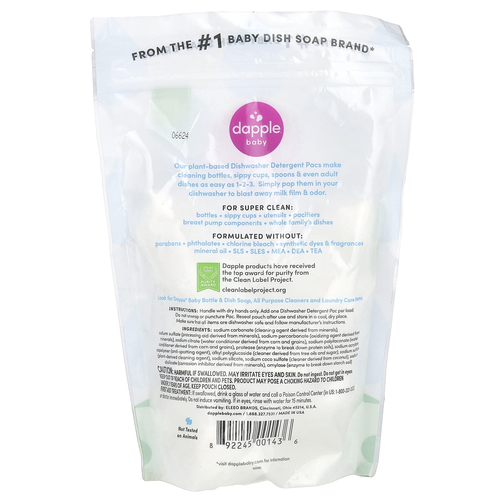 Fragrance-Free Baby & Family Dishwasher Detergent Pacs, 25 Count, 15.9 oz - Image 2