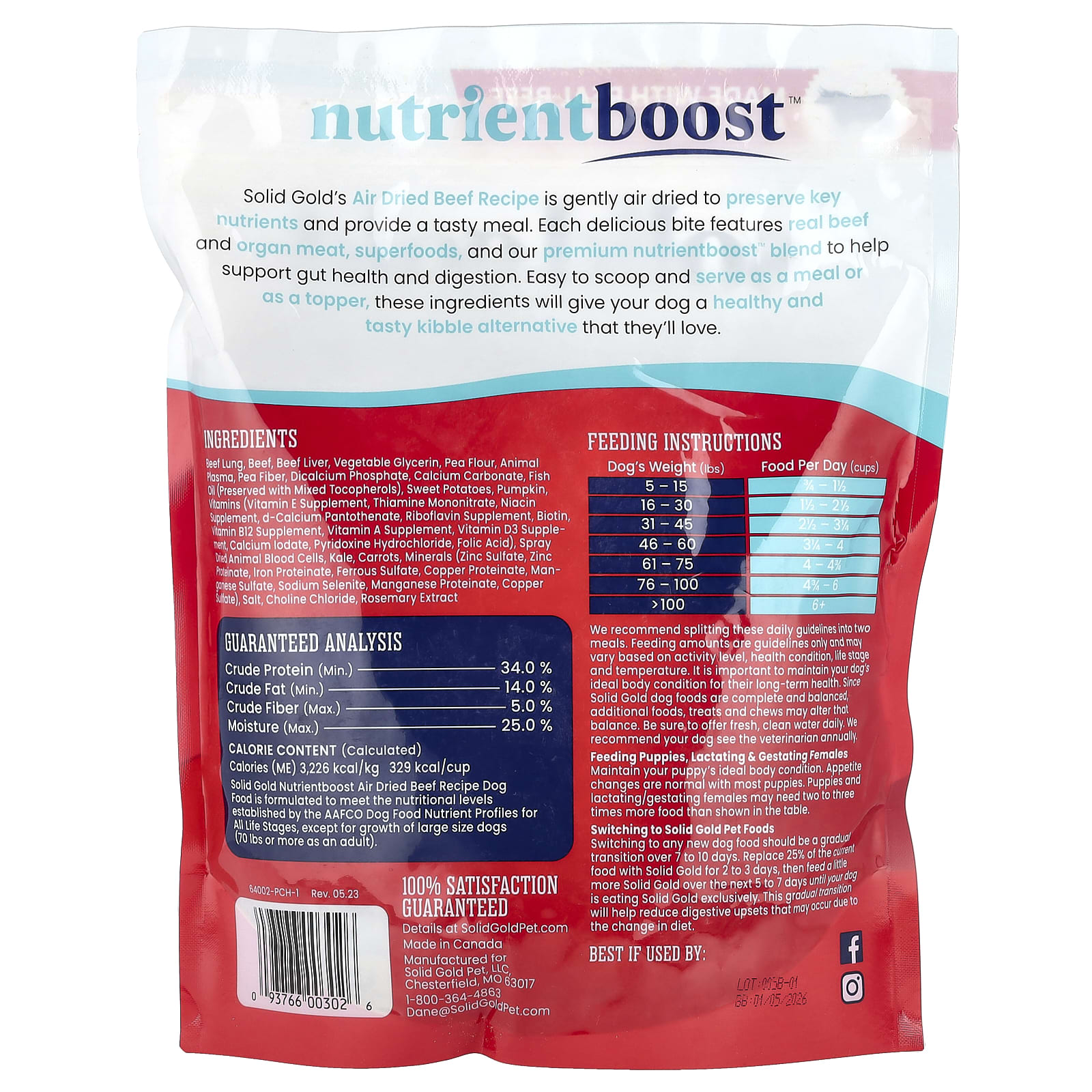 Solid Gold, Air Dried Meal or Topper, For Dogs, Beef Recipe, 2 lb (907 g) - Image 2