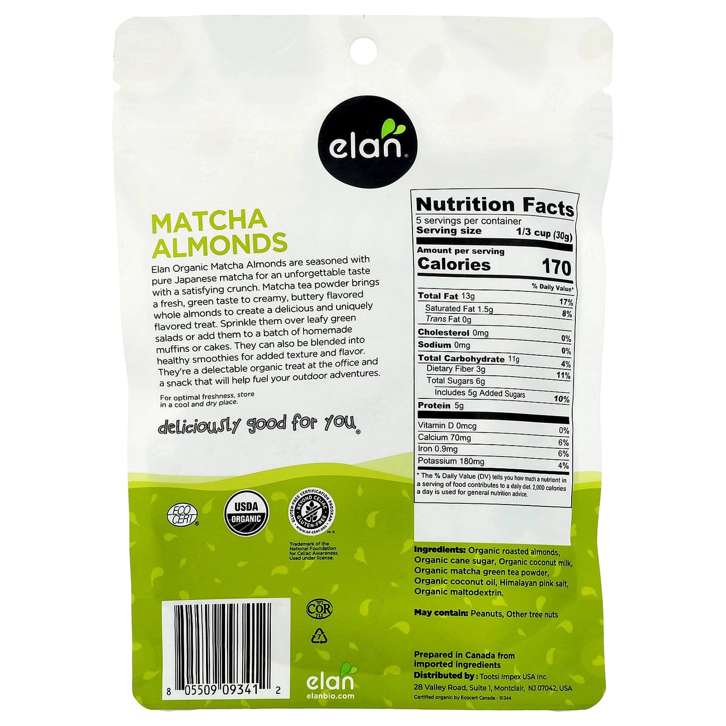 Matcha Infused Organic Almonds by Elan, 5.6 oz (160g) - Image 2