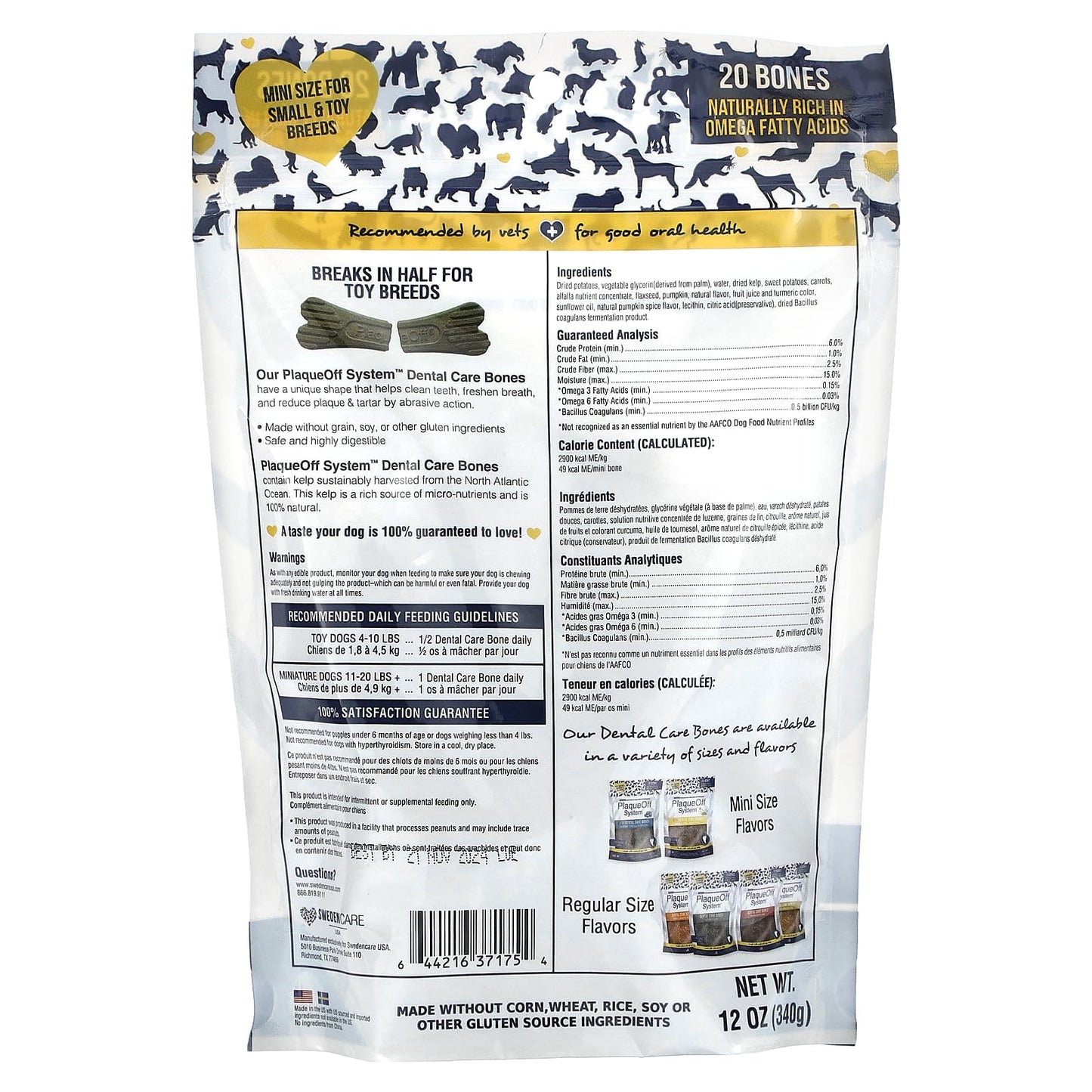 ProDen, PlaqueOff System, Mini Dental Care Bones, For Small & Toy Breed Dogs, Vegetable Fusion, 20 Bones, 12 oz (340 g) - Image 2
