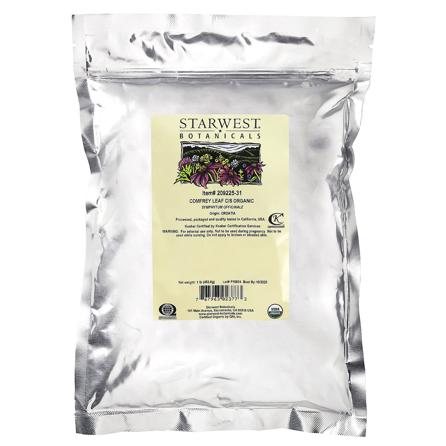 Starwest Botanicals, Organic Comfrey Leaf C/S, 1 lb (453.6 g) - Image 2