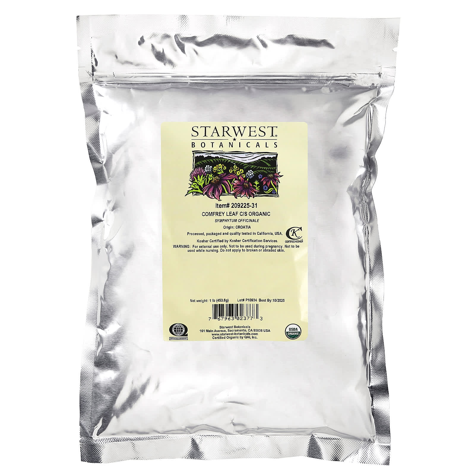 Starwest Botanicals, Organic Comfrey Leaf C/S, 1 lb (453.6 g) - Image 2