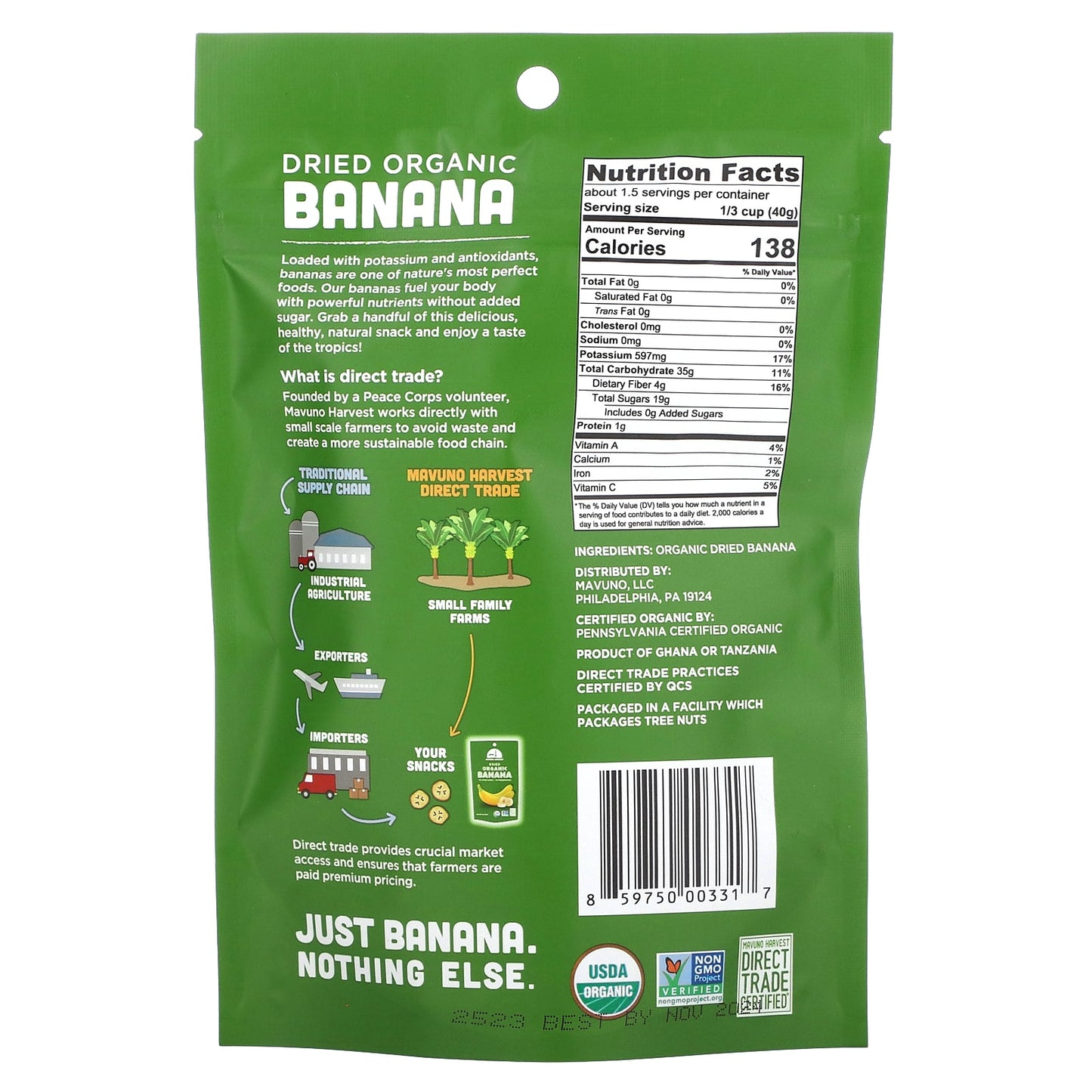 Mavuno Harvest, Organic Dried Banana, 2 oz (56 g) - Image 2