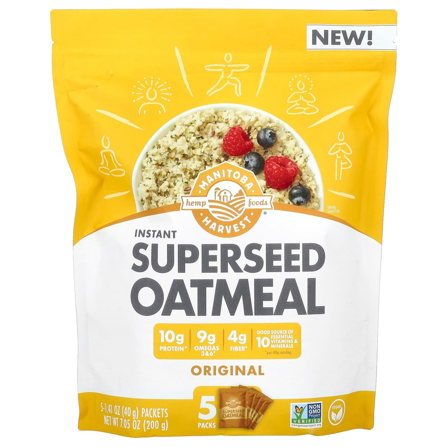 Manitoba Harvest, Instant Superseed Oatmeal, Original, 5 Packets, 1.41 oz (40 g) Each - Image 1