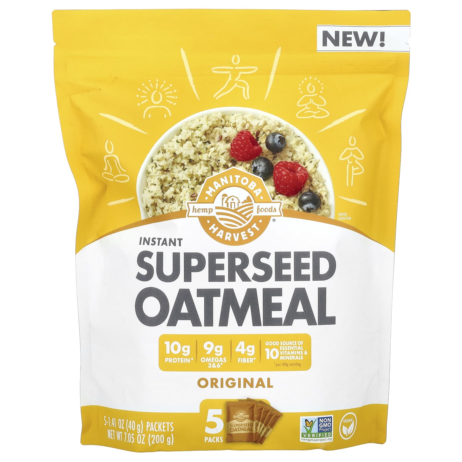 Manitoba Harvest, Instant Superseed Oatmeal, Original, 5 Packets, 1.41 oz (40 g) Each - Image 1