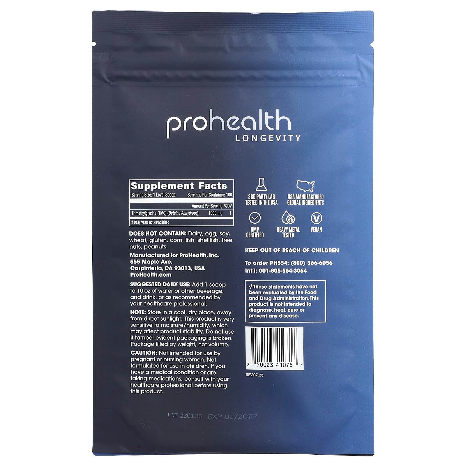 ProHealth Longevity, TMG Pro, Pure TMG Powder, 100 g - Image 2