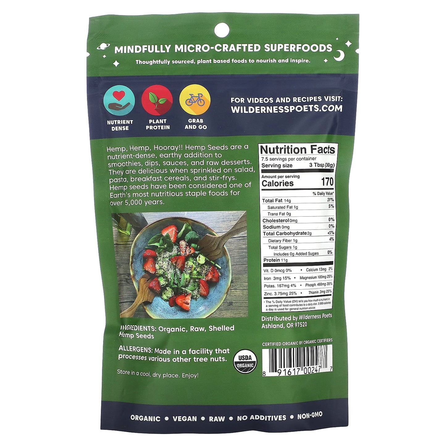 Wilderness Poets, Organic Hemp Seeds, 8 oz (226 g) - Image 2