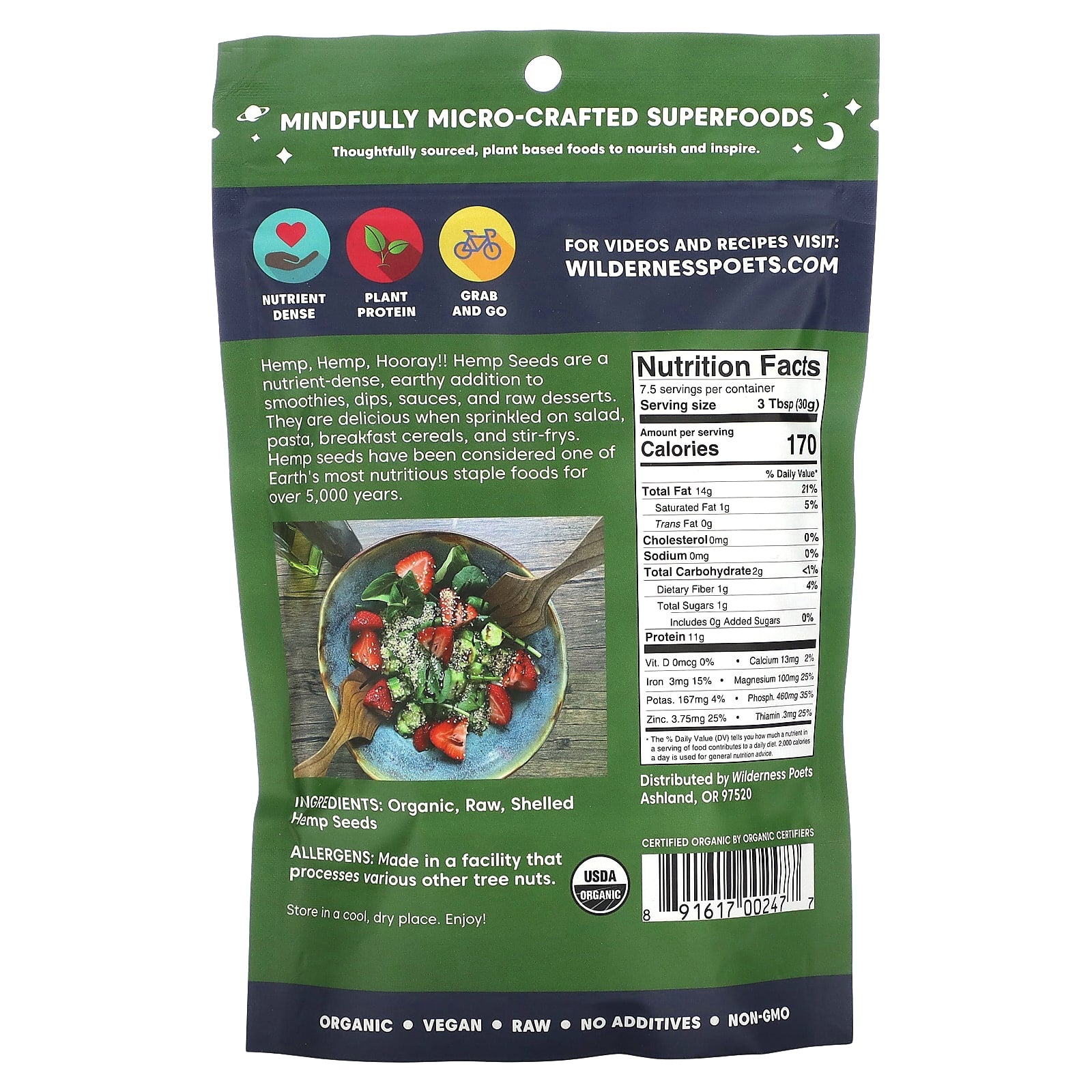 Wilderness Poets, Organic Hemp Seeds, 8 oz (226 g) - Image 2