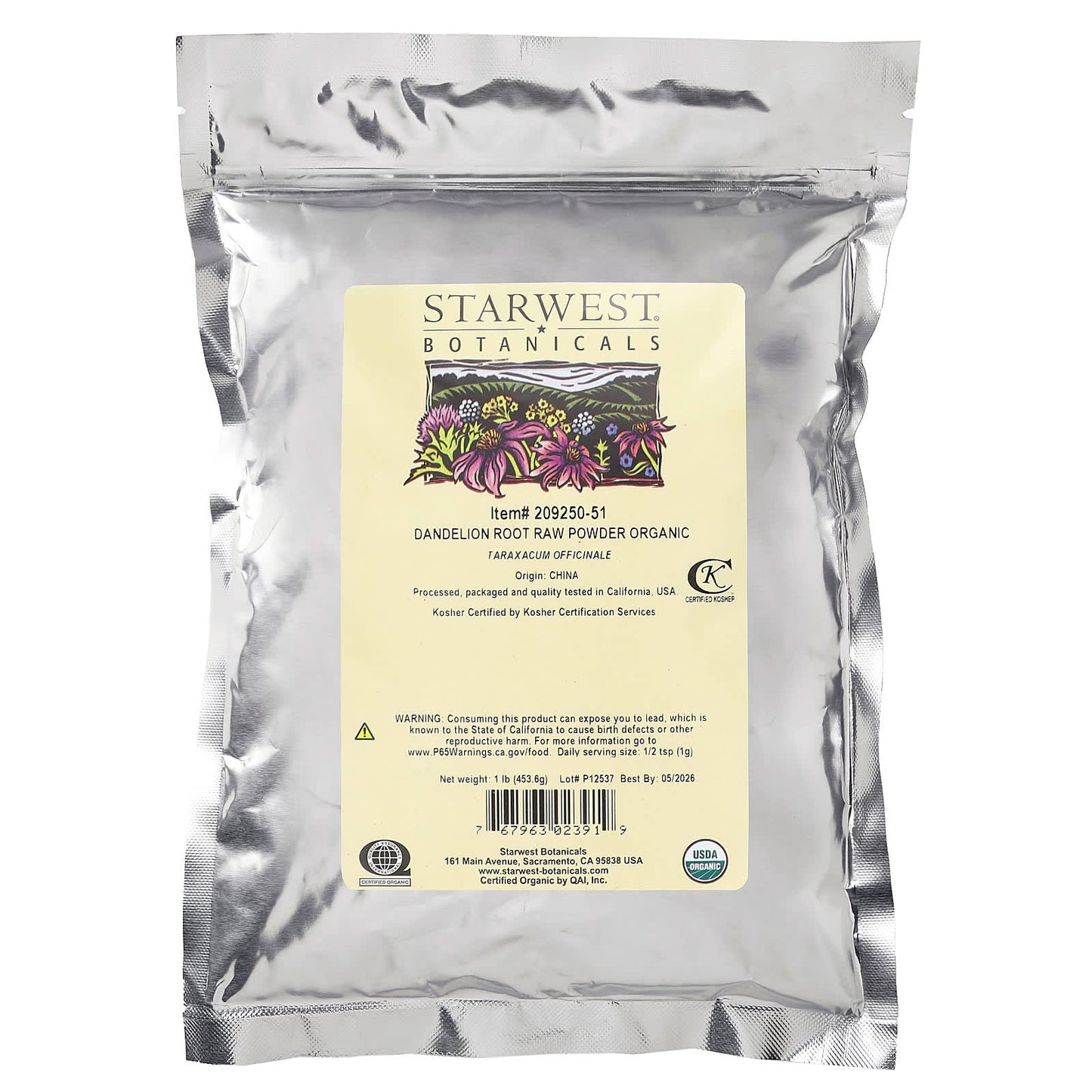 Starwest Botanicals, Organic Dandelion Root Raw Powder, 1 lb (453.6 g) - Image 2