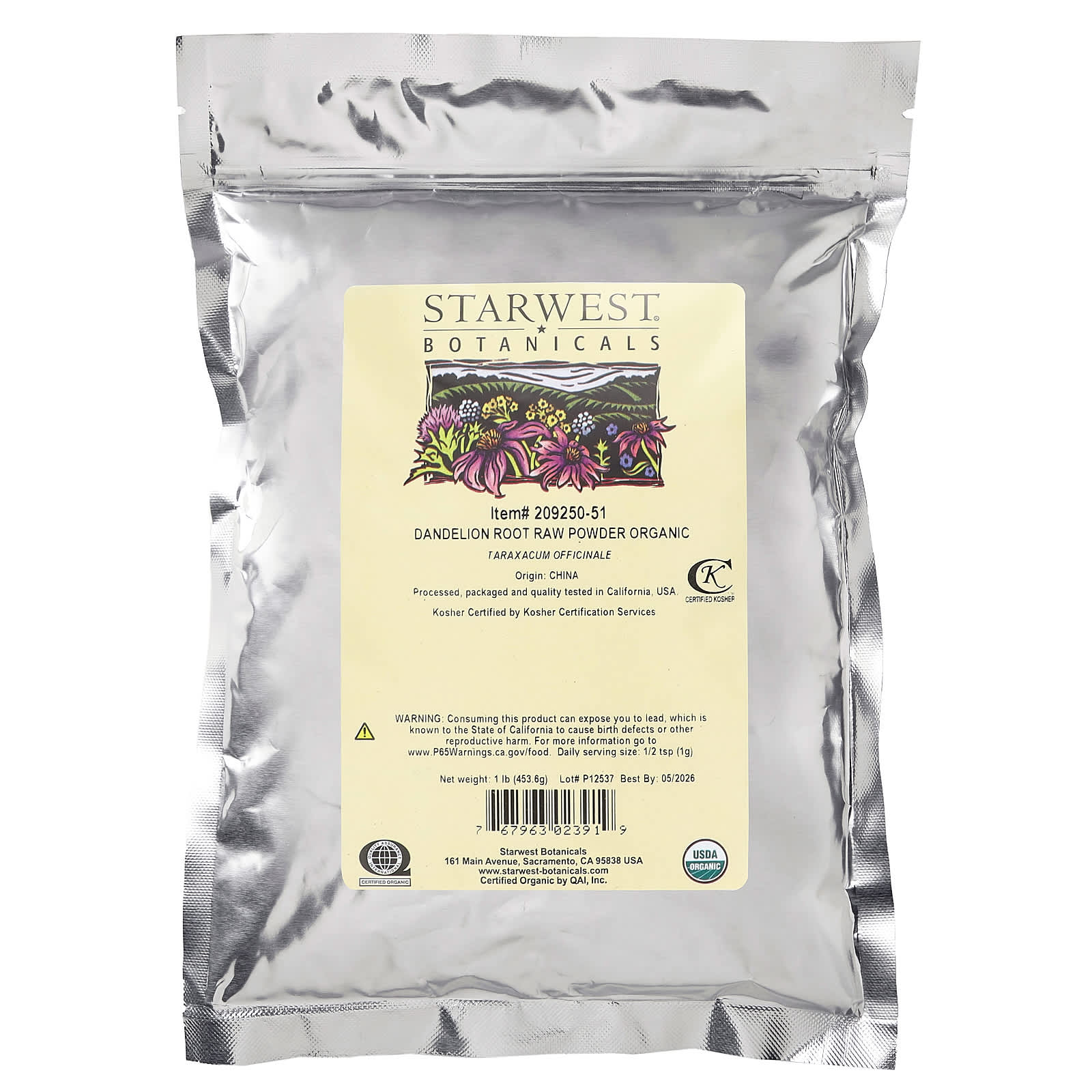Starwest Botanicals, Organic Dandelion Root Raw Powder, 1 lb (453.6 g) - Image 2