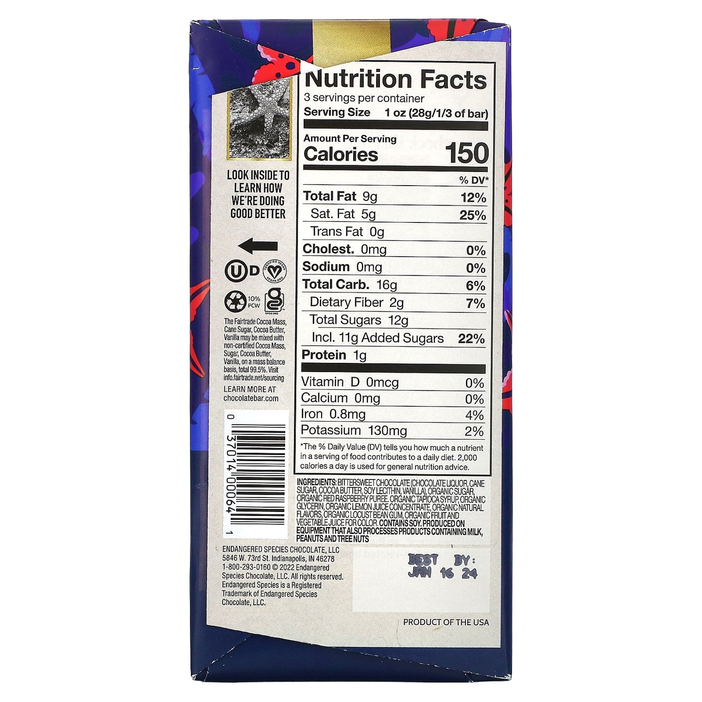 Vegan Dark Chocolate Raspberry Bar with 60% Cocoa - Fairtrade & Gluten Free - Image 2