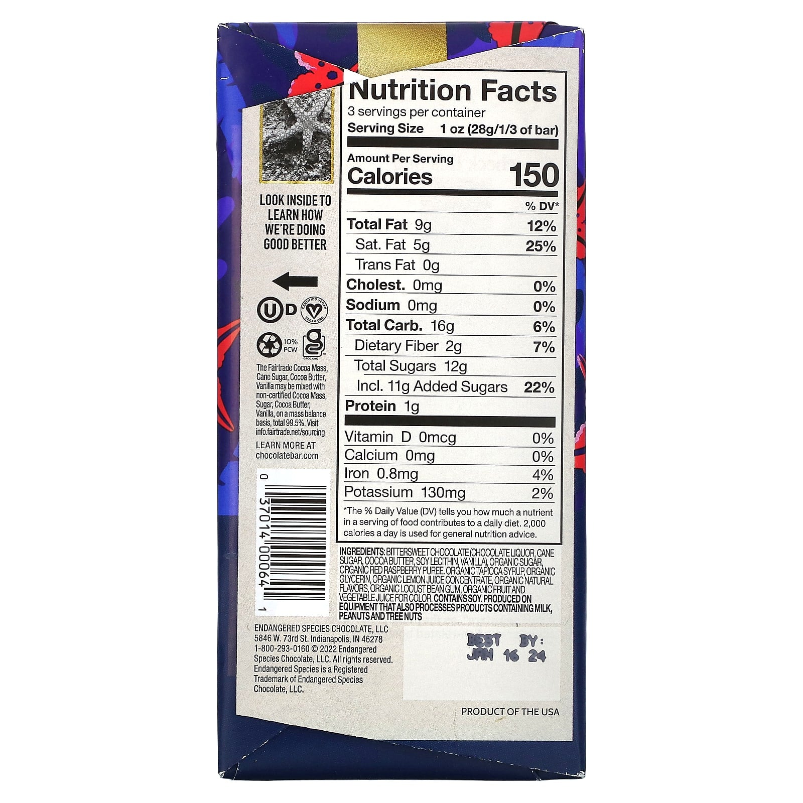 Vegan Dark Chocolate Raspberry Bar with 60% Cocoa - Fairtrade & Gluten Free - Image 2