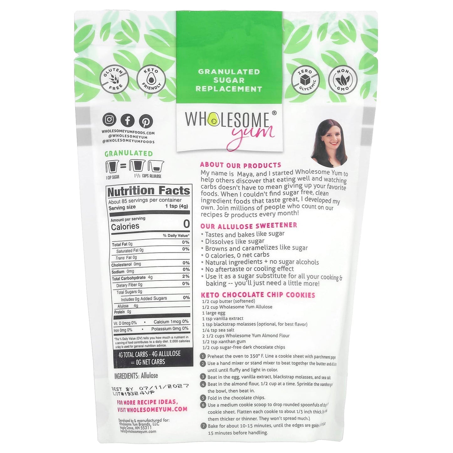 Wholesome Yum, Allulose Sugar Replacement, Granulated, 12 oz (340 g) - Image 2