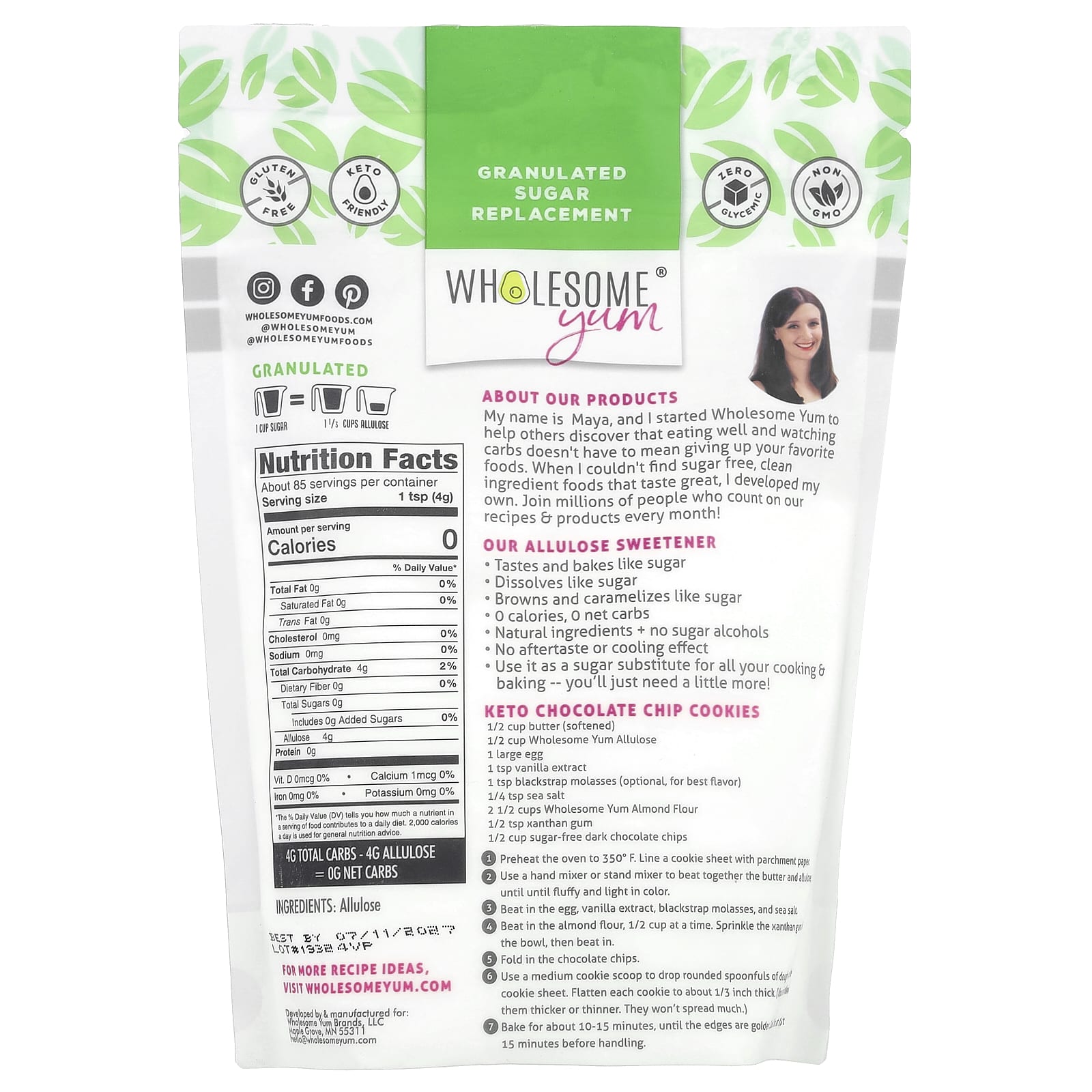 Wholesome Yum, Allulose Sugar Replacement, Granulated, 12 oz (340 g) - Image 2