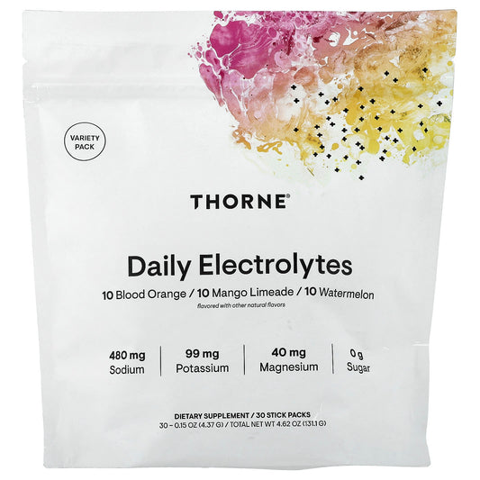 Thorne, Daily Electrolytes, Variety Pack , 30 Stick Packs, 0.15 oz (4.37 g) Each - Image 1