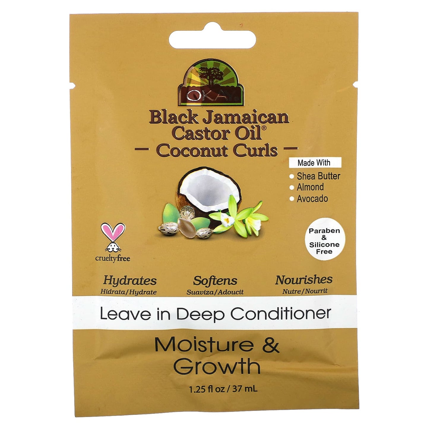 Okay Pure Naturals, Black Jamaican Castor Oil, Coconut Curls, Leave in Deep Conditioner, 1.25 fl oz (37 ml) - Image 1