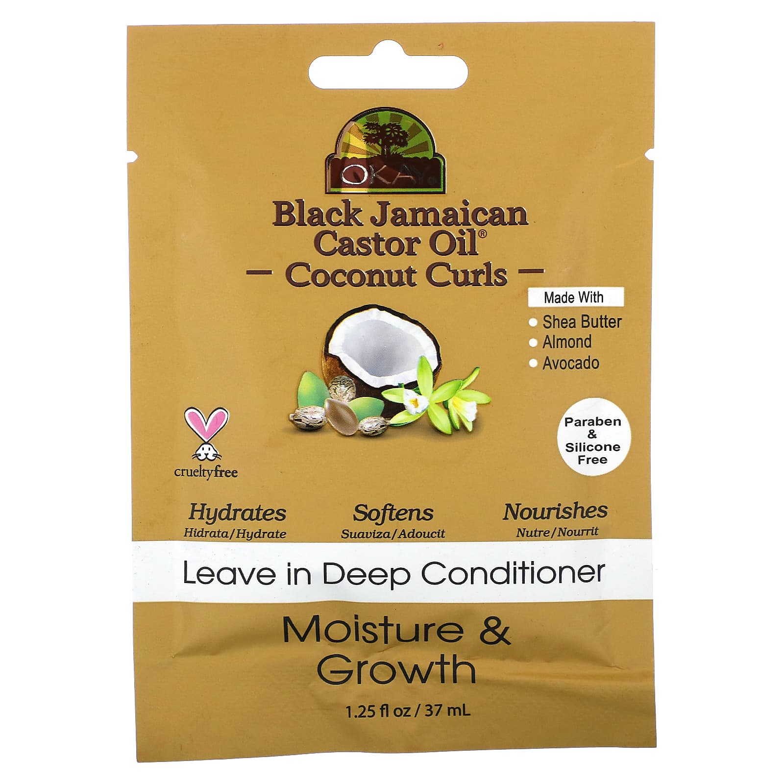 Okay Pure Naturals, Black Jamaican Castor Oil, Coconut Curls, Leave in Deep Conditioner, 1.25 fl oz (37 ml) - Image 1