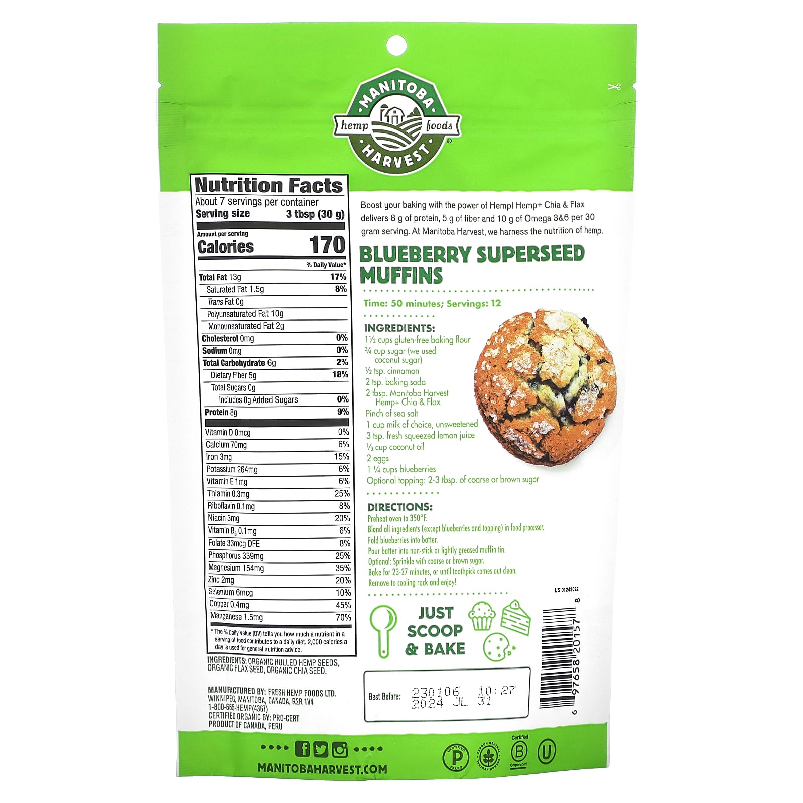 Manitoba Harvest, Organic Hemp + Chia & Flax Seed Mixture, 7 oz (198 g) - Image 2