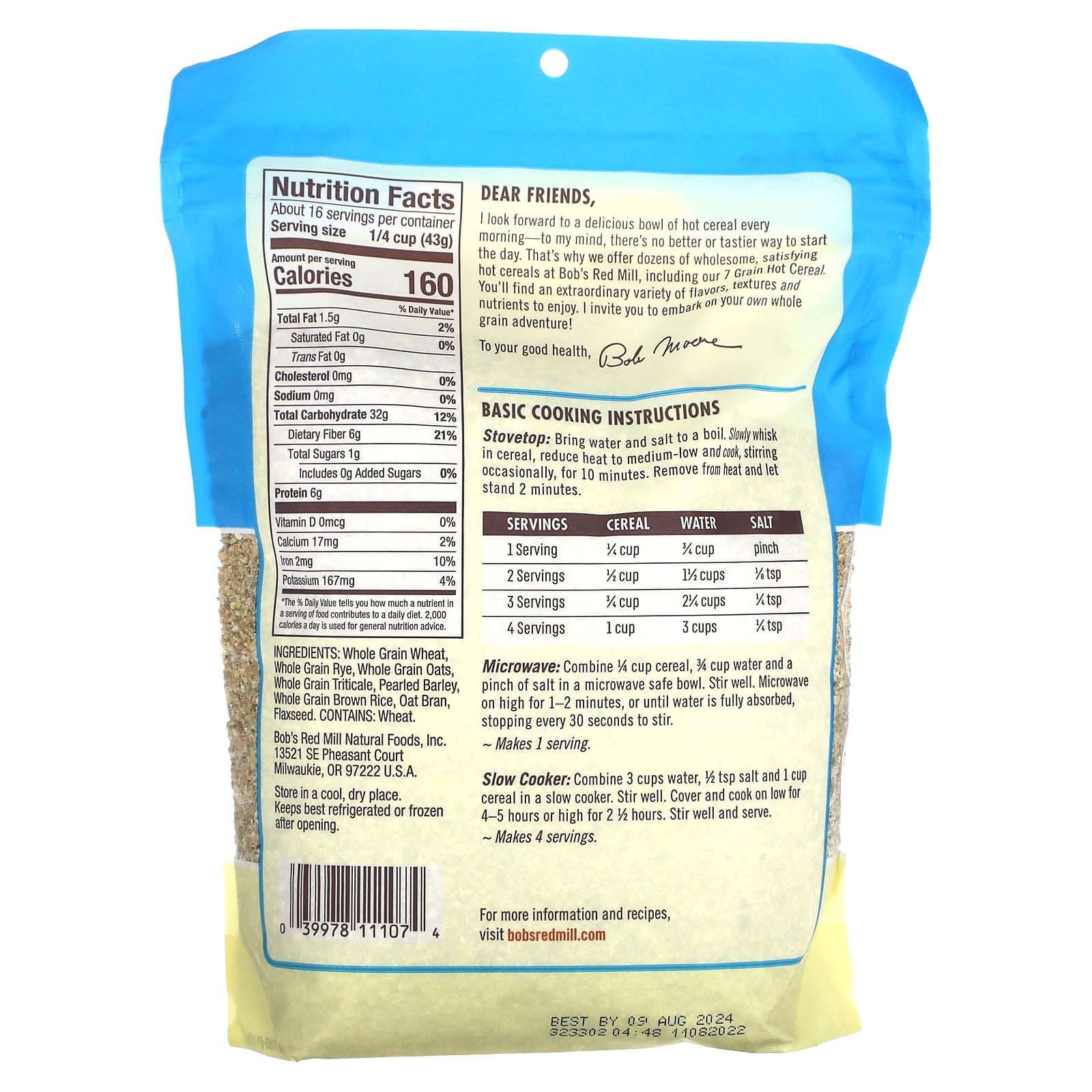 Whole Grain 7 Grain Hot Cereal by Bob's Red Mill, 1 lb 9 oz (709 g) - Image 2