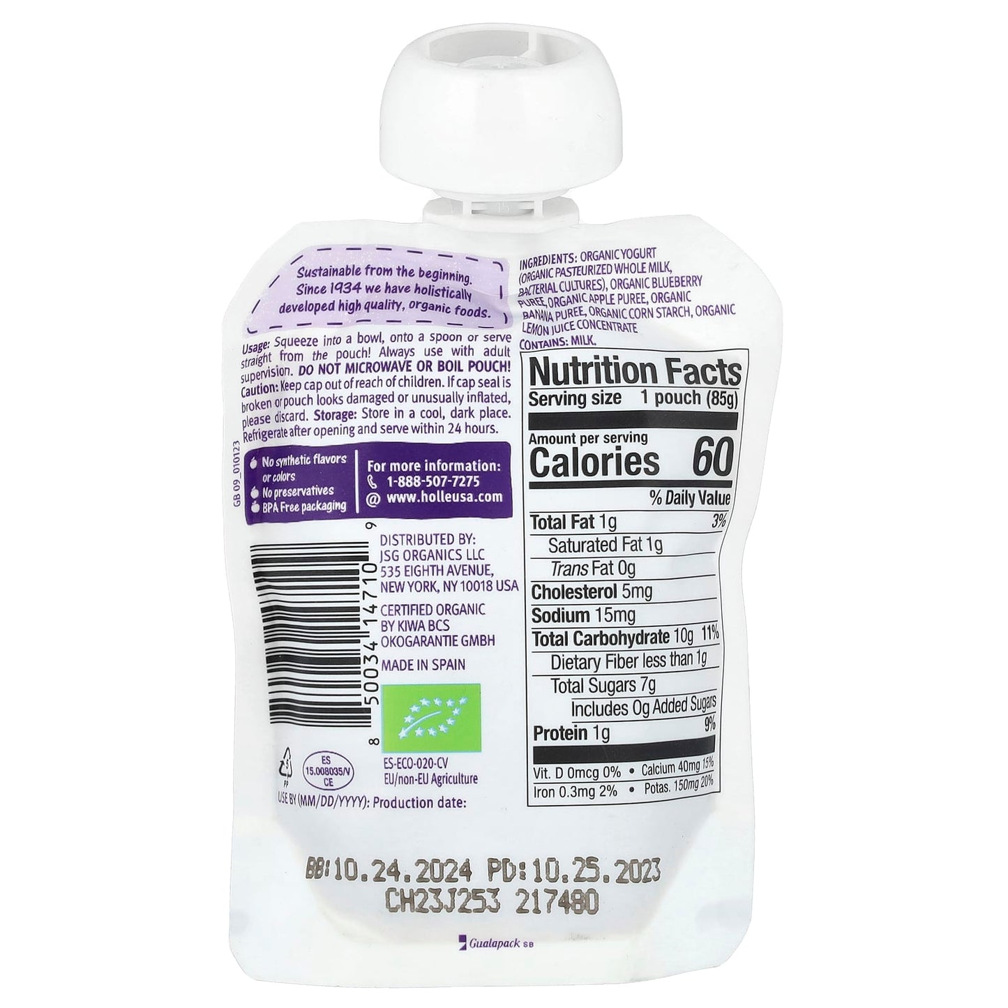 Holle Organic Baby Yogurt with Blueberries & Fruits, USDA Organic, 3 oz (85g) - Image 2