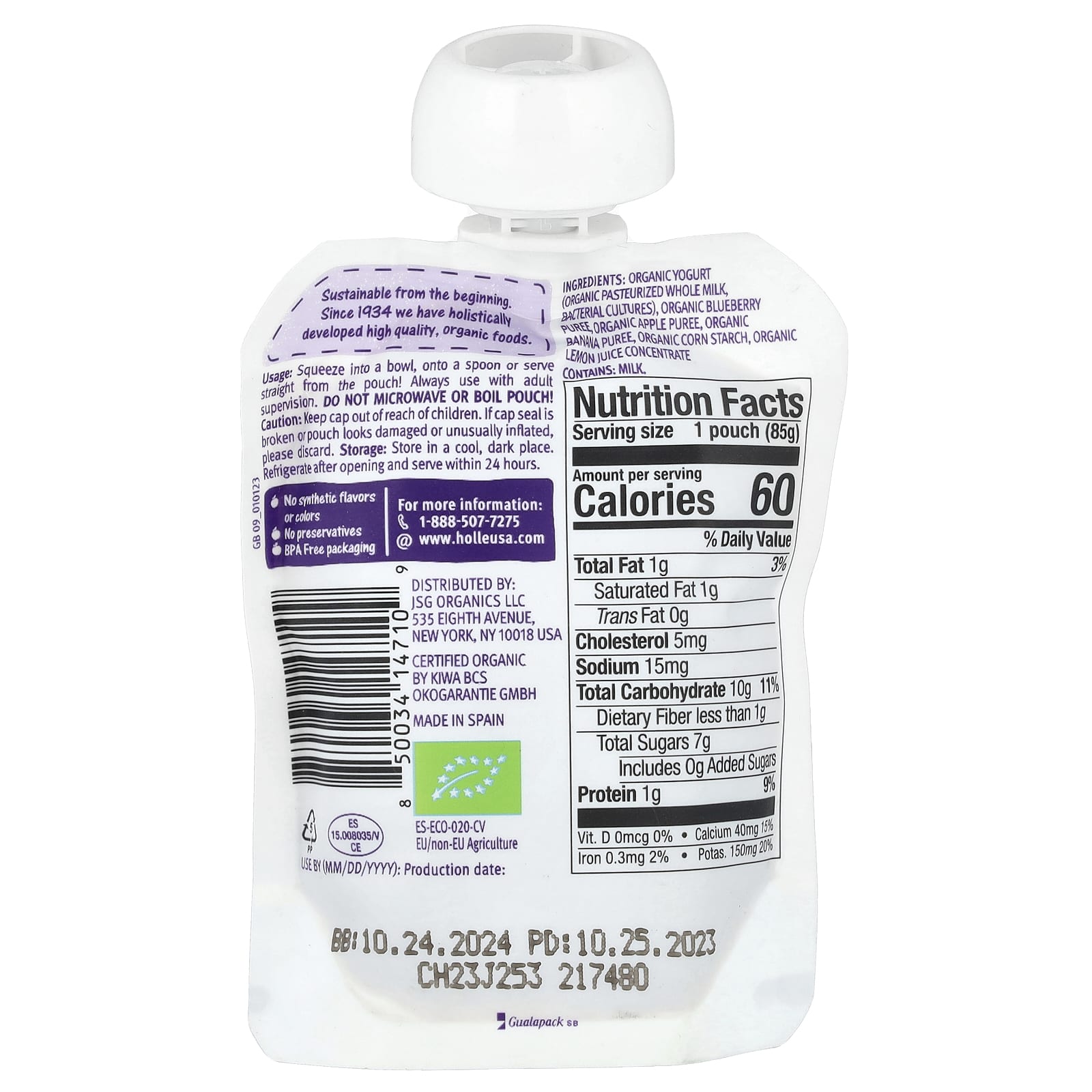 Holle Organic Baby Yogurt with Blueberries & Fruits, USDA Organic, 3 oz (85g) - Image 2