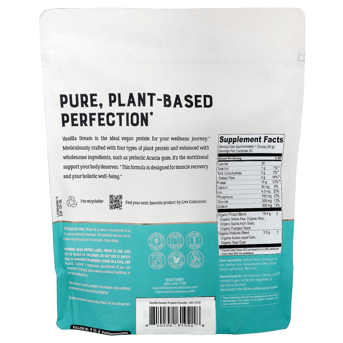 Live Conscious, Vegan Protein, Vanilla Dream, 1.15 lb (520 g) - Image 2