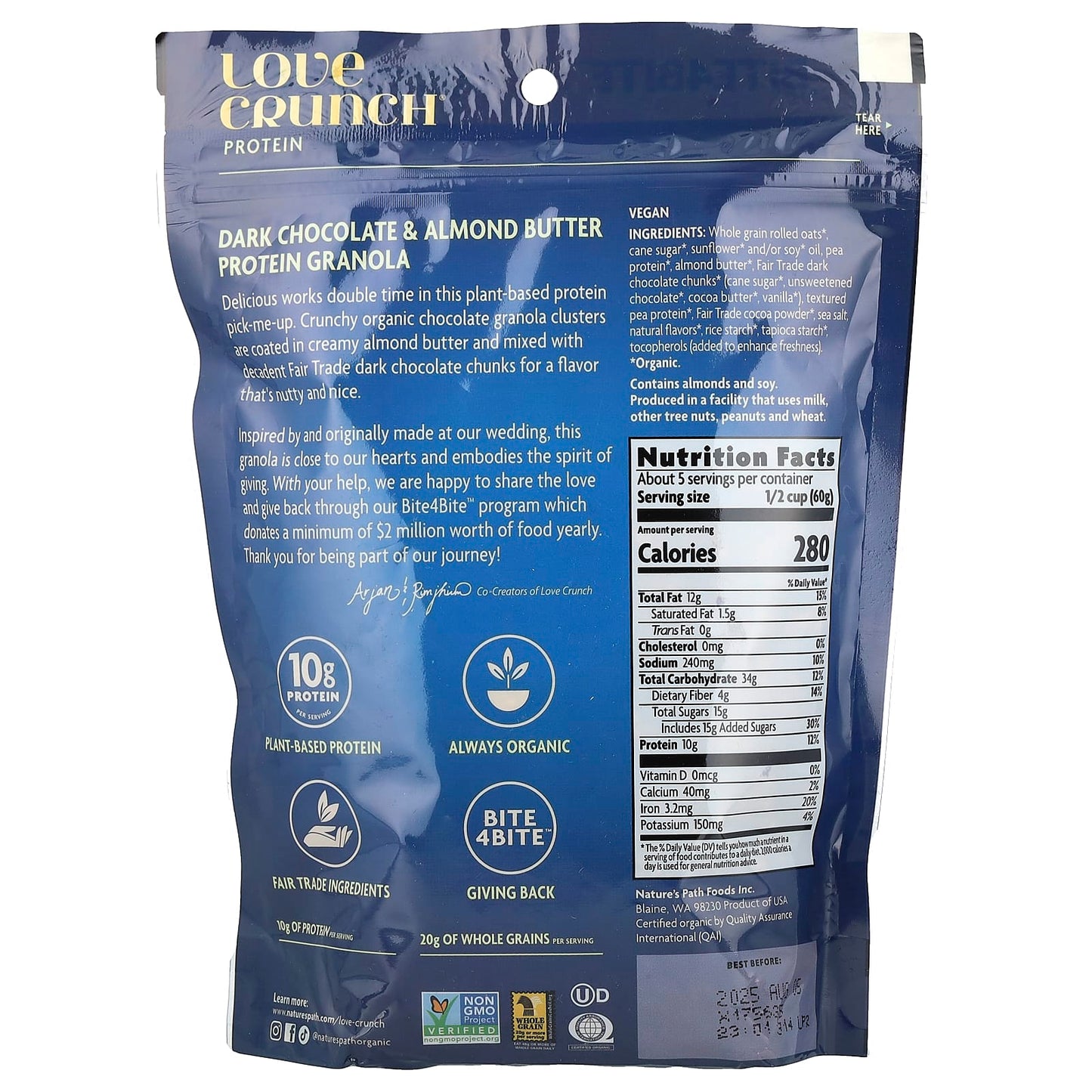 Nature's Path, Love Crunch®, Protein, Premium Organic Granola, Dark Chocolate & Almond Butter, 11 oz (312 g) - Image 2