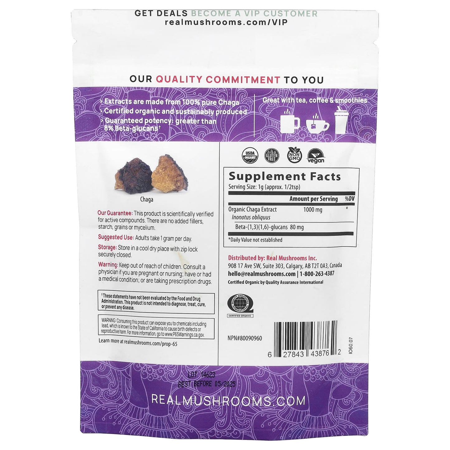 Real Mushrooms, Chaga, Organic Mushroom Extract Powder, 2.12 oz (60 g) - Image 2