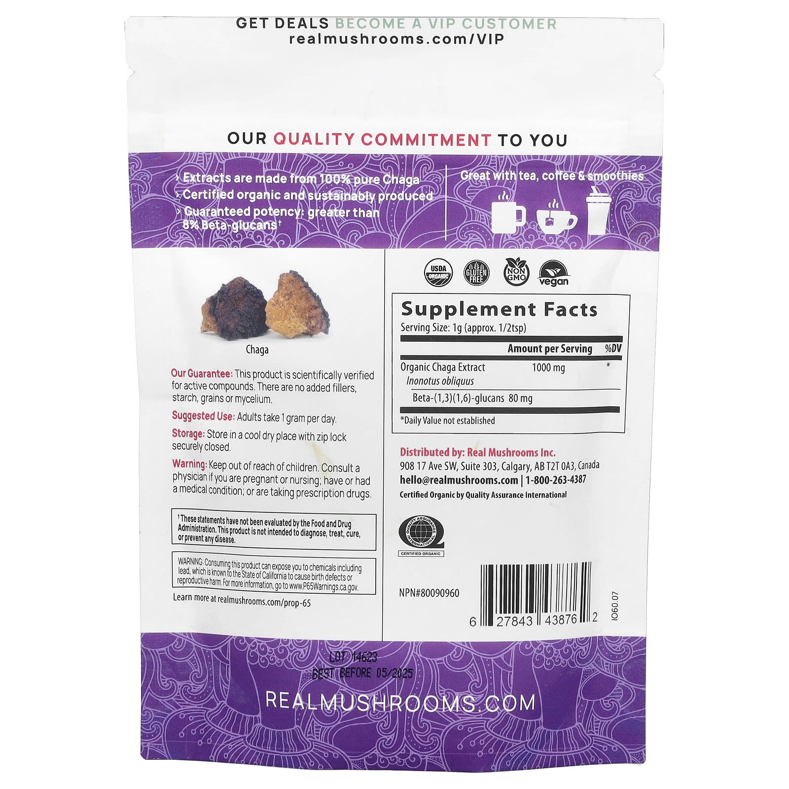Real Mushrooms, Chaga, Organic Mushroom Extract Powder, 2.12 oz (60 g) - Image 2