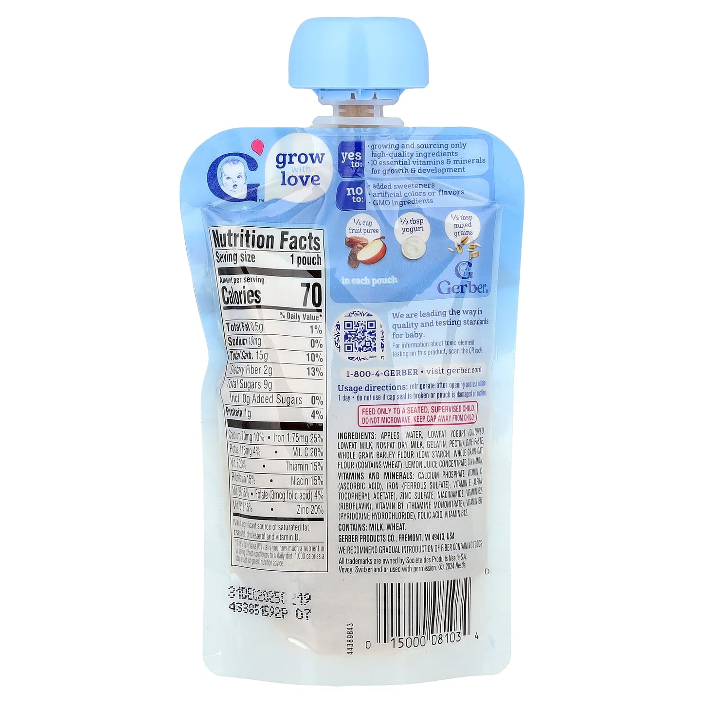 Gerber Apple Cinnamon Fruit Puree for Toddlers, 12+ Months, 3.5 oz - Image 2