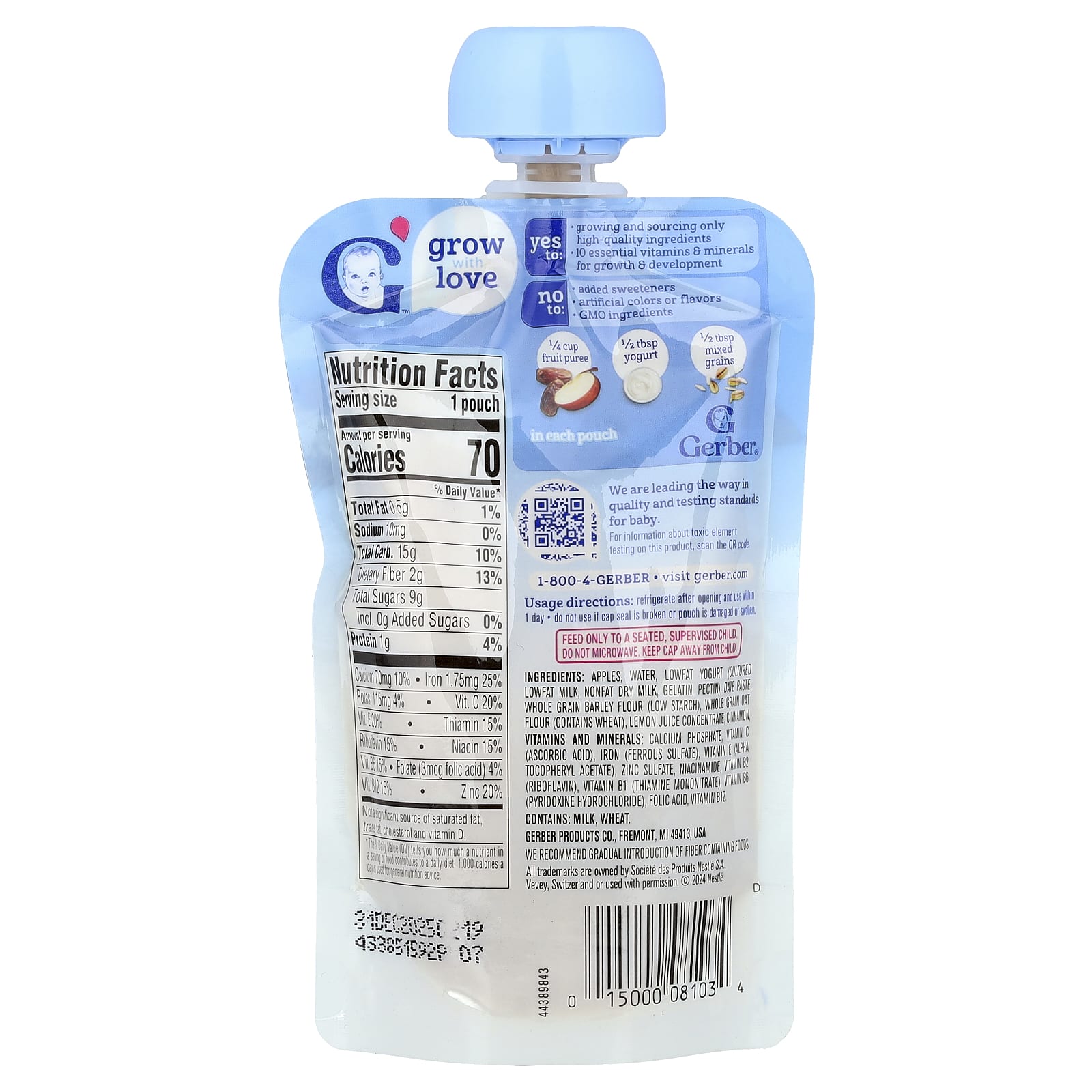 Gerber Apple Cinnamon Fruit Puree for Toddlers, 12+ Months, 3.5 oz - Image 2