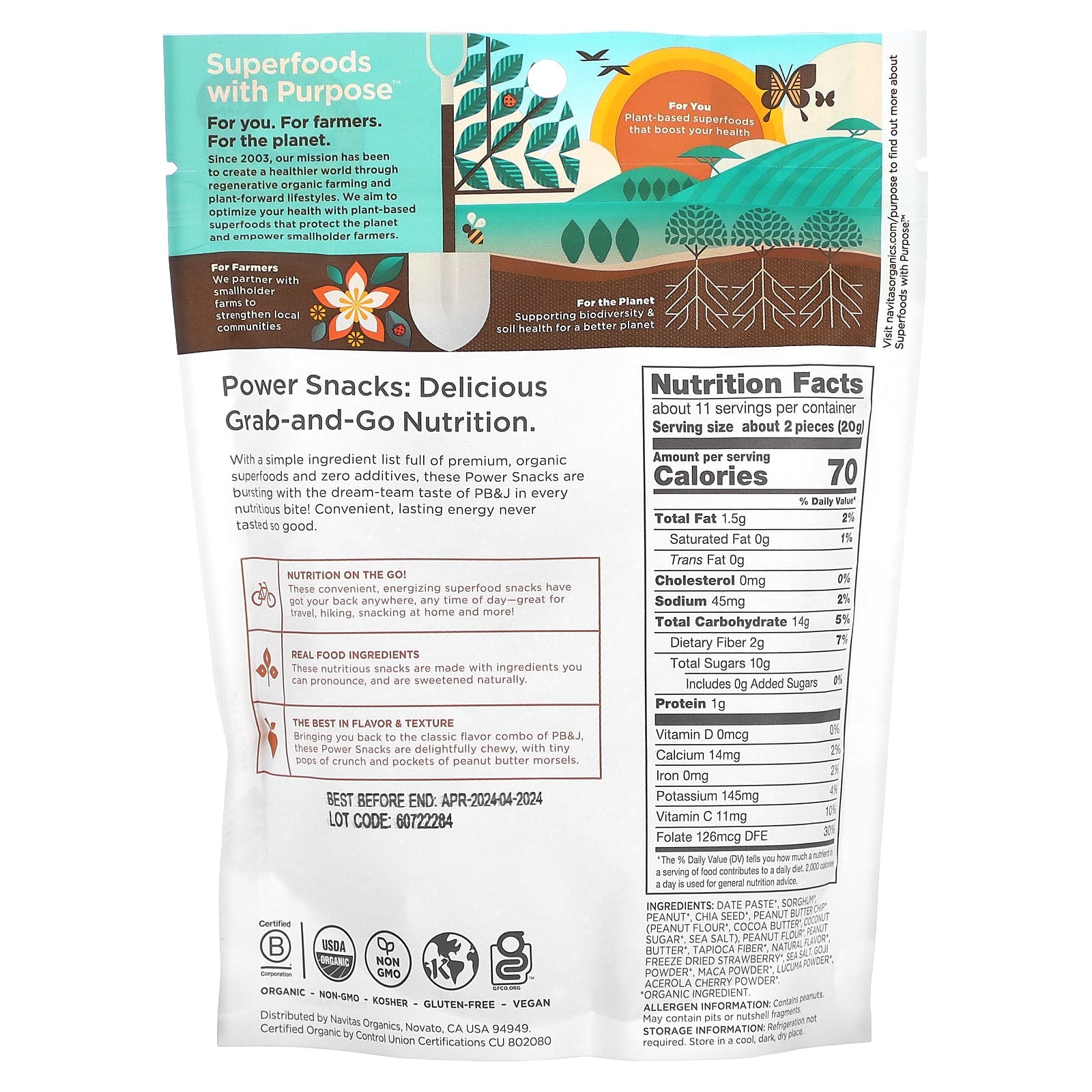 Navitas Organics, Organic Power Snacks, Superfood PB&J, 8 oz (227 g) - Image 2