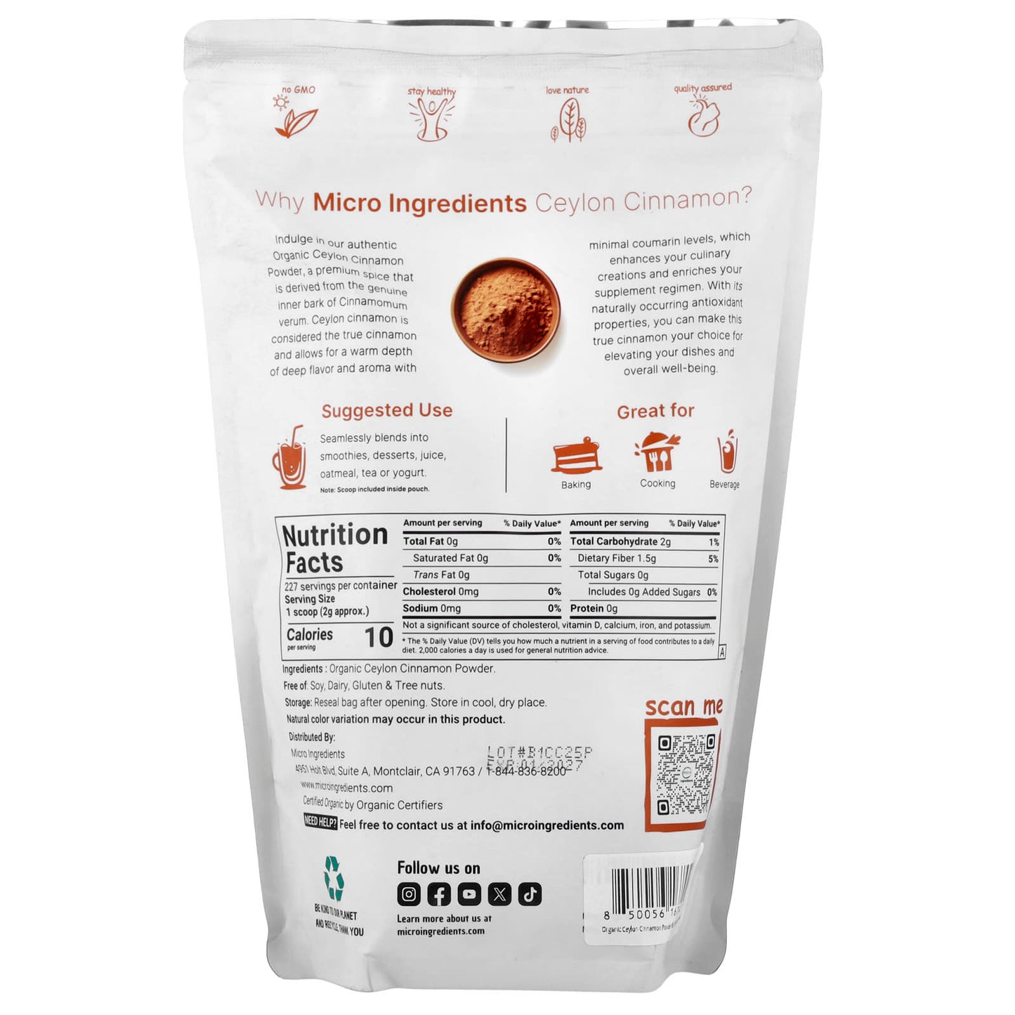 Micro Ingredients, Organic Ceylon Cinnamon Powder, 1 lb (454 g) - Image 2