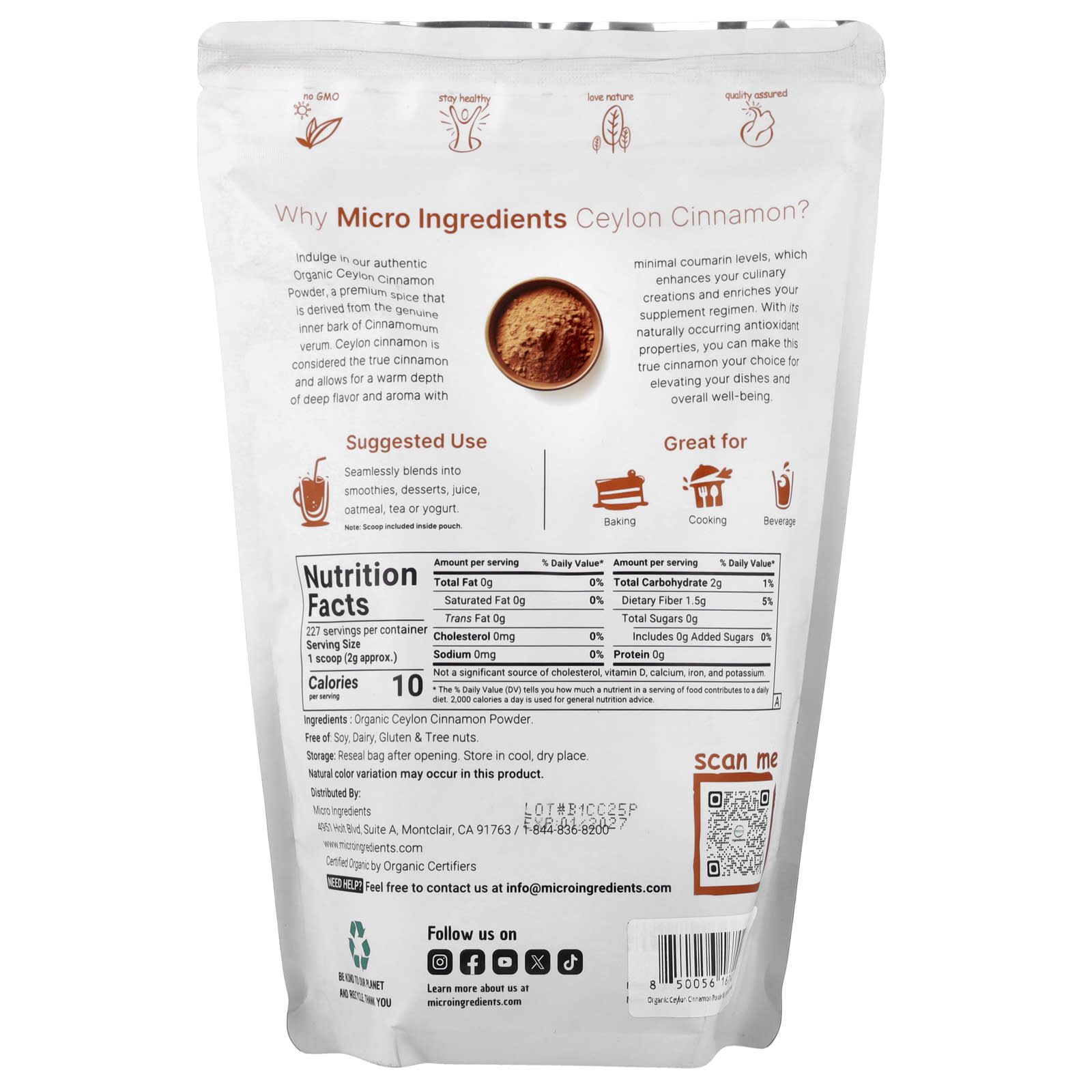 Micro Ingredients, Organic Ceylon Cinnamon Powder, 1 lb (454 g) - Image 2